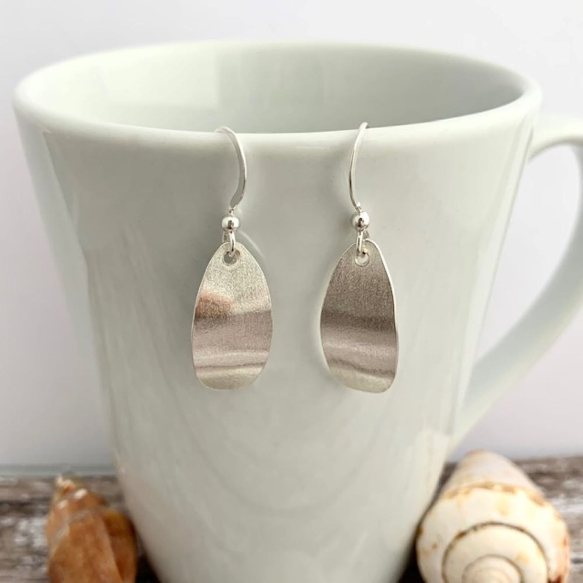 Oval Curved Sterling Silver Dangle Earrings