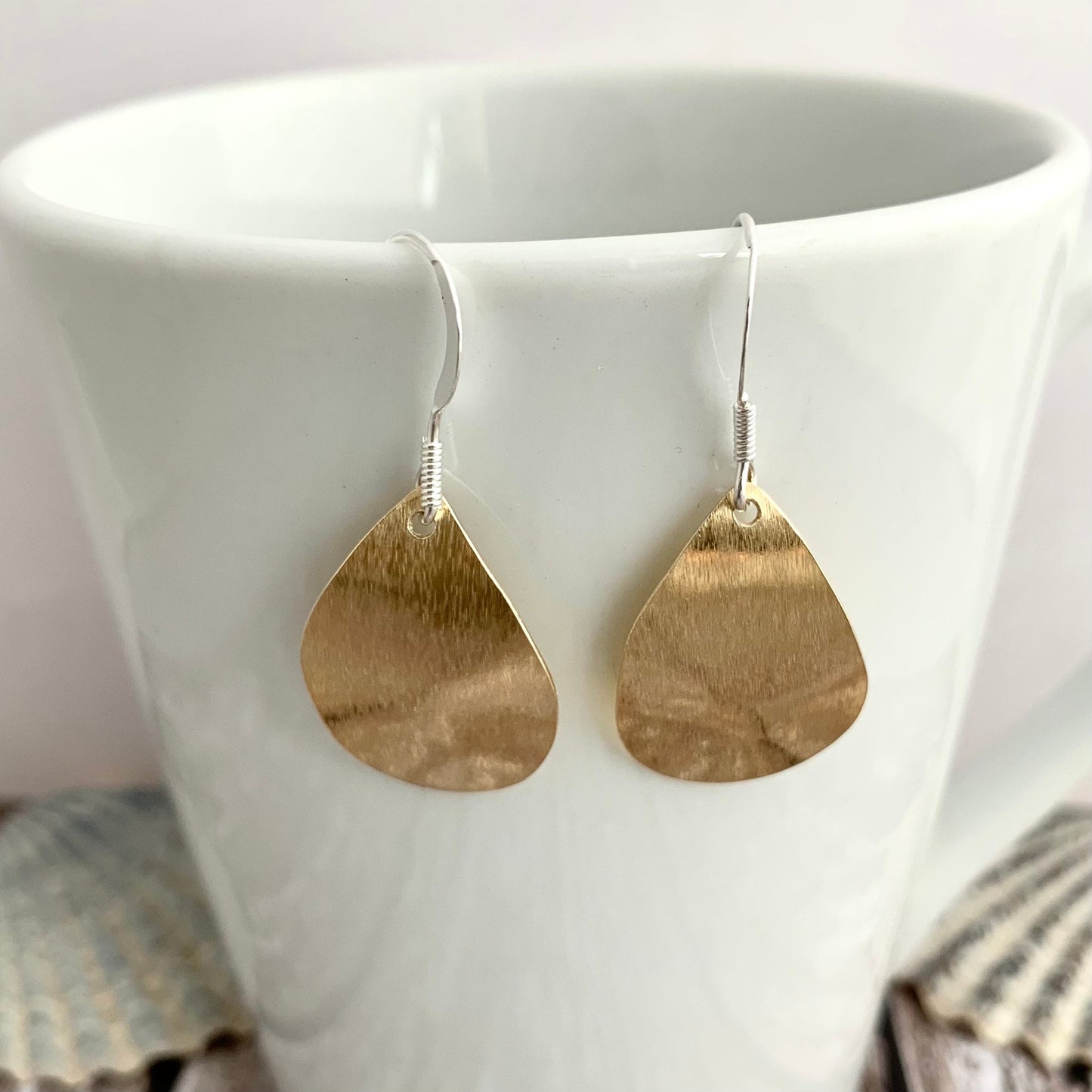 Patterned Brass Dangle Oval Earrings