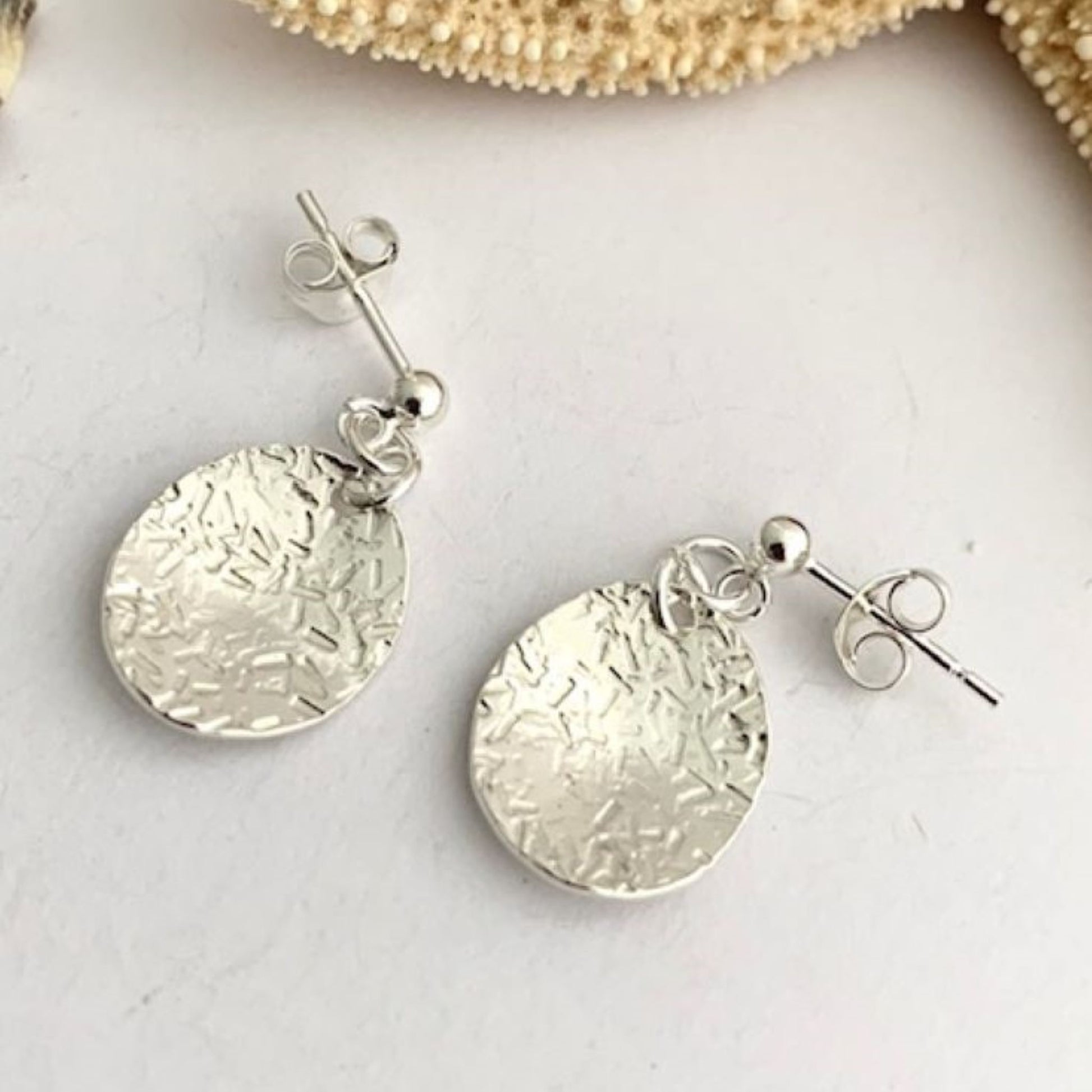 Patterned Sterling Silver Stud Dangle Earrings