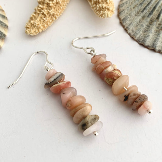 Pink Opal Dangly Gemstone Earrings