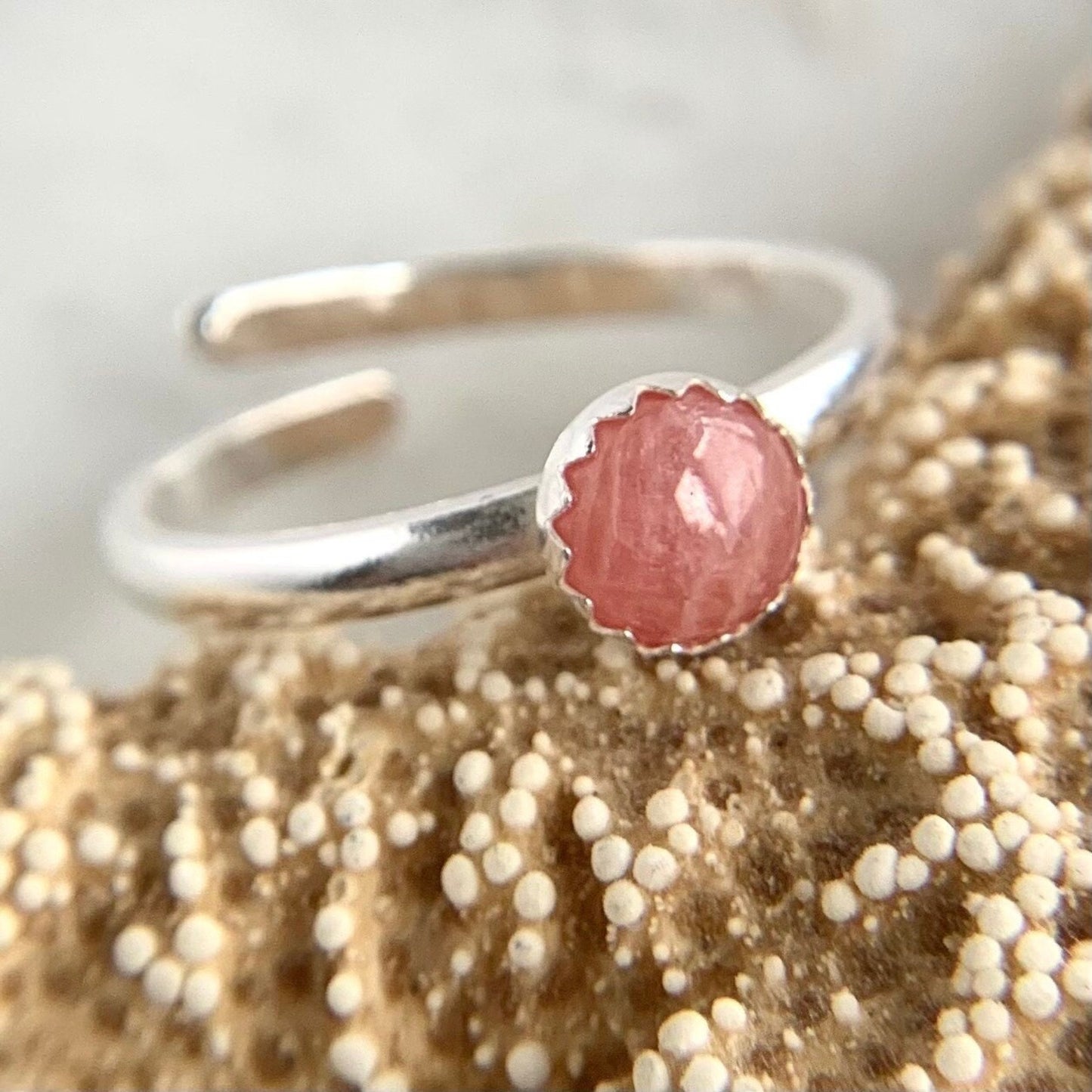 Pink Rhodochrosite 925 Sterling Silver Adjustable Ring