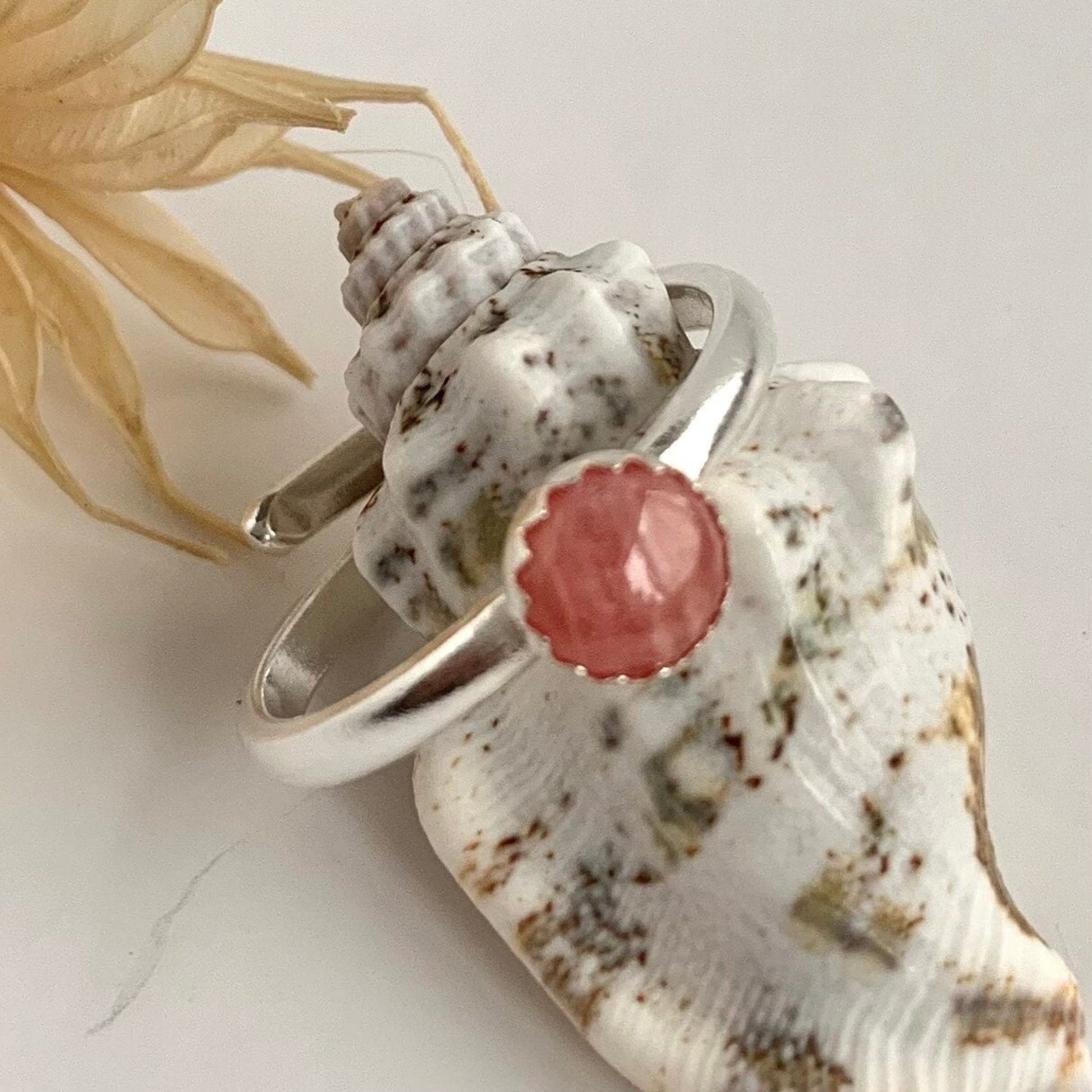 Pink Rhodochrosite Sterling Silver Ring