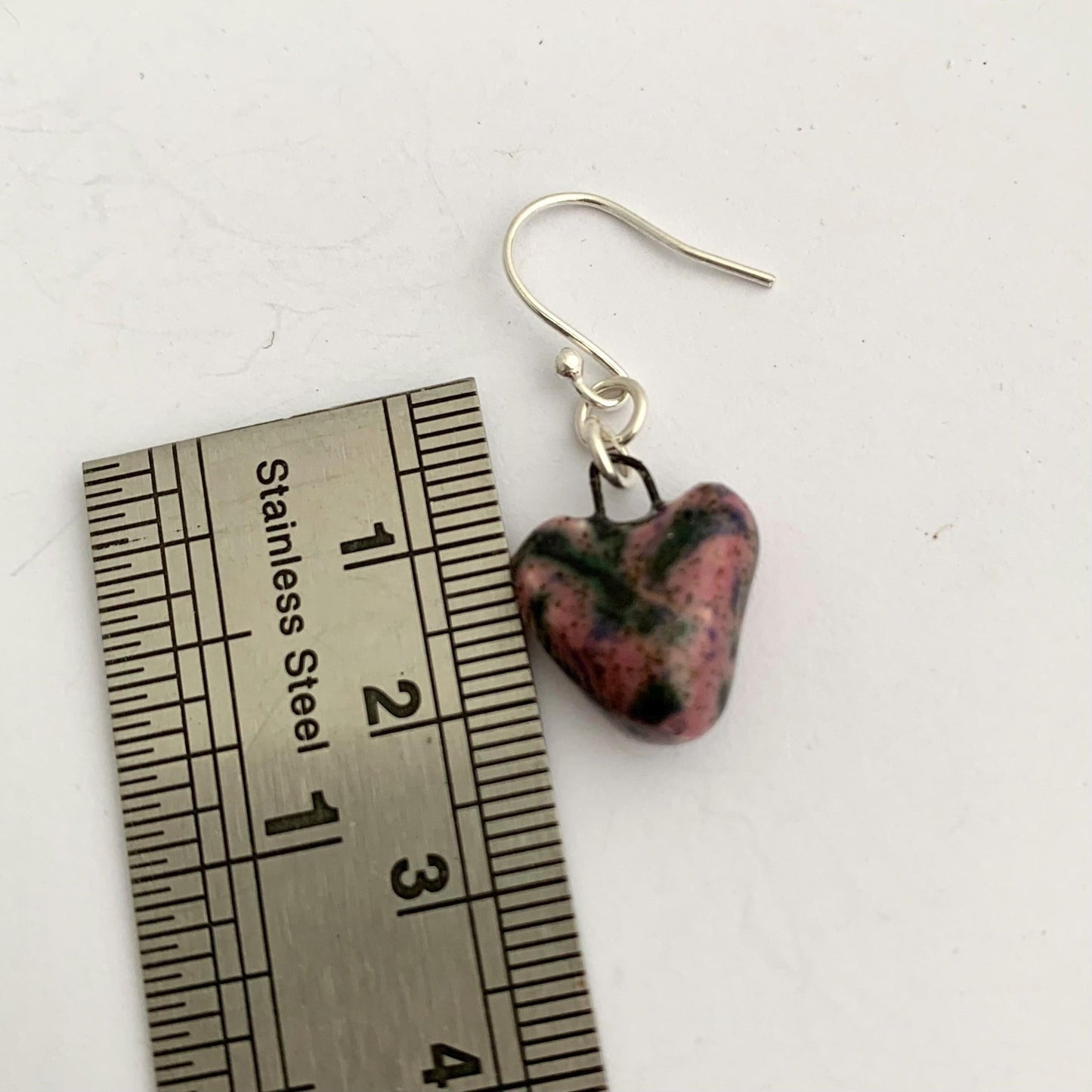 Pink and Black Heart Ceramic Drop Dangle Earrings 3