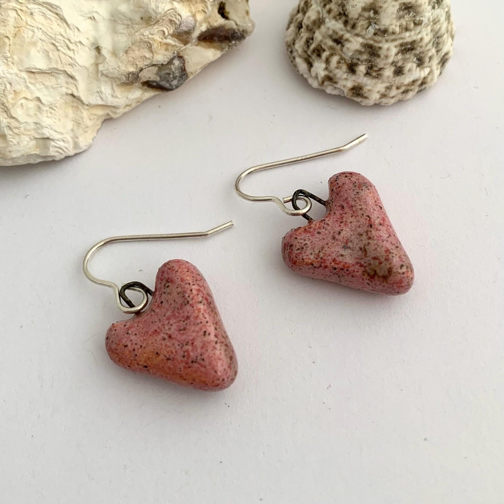 Pink Heart Ceramic Dangle Drop Earrings 1