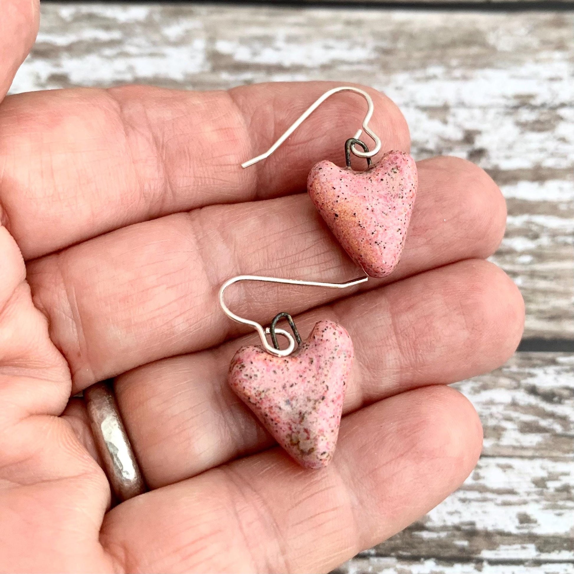 Pink Heart Ceramic Dangle Drop Earrings 5