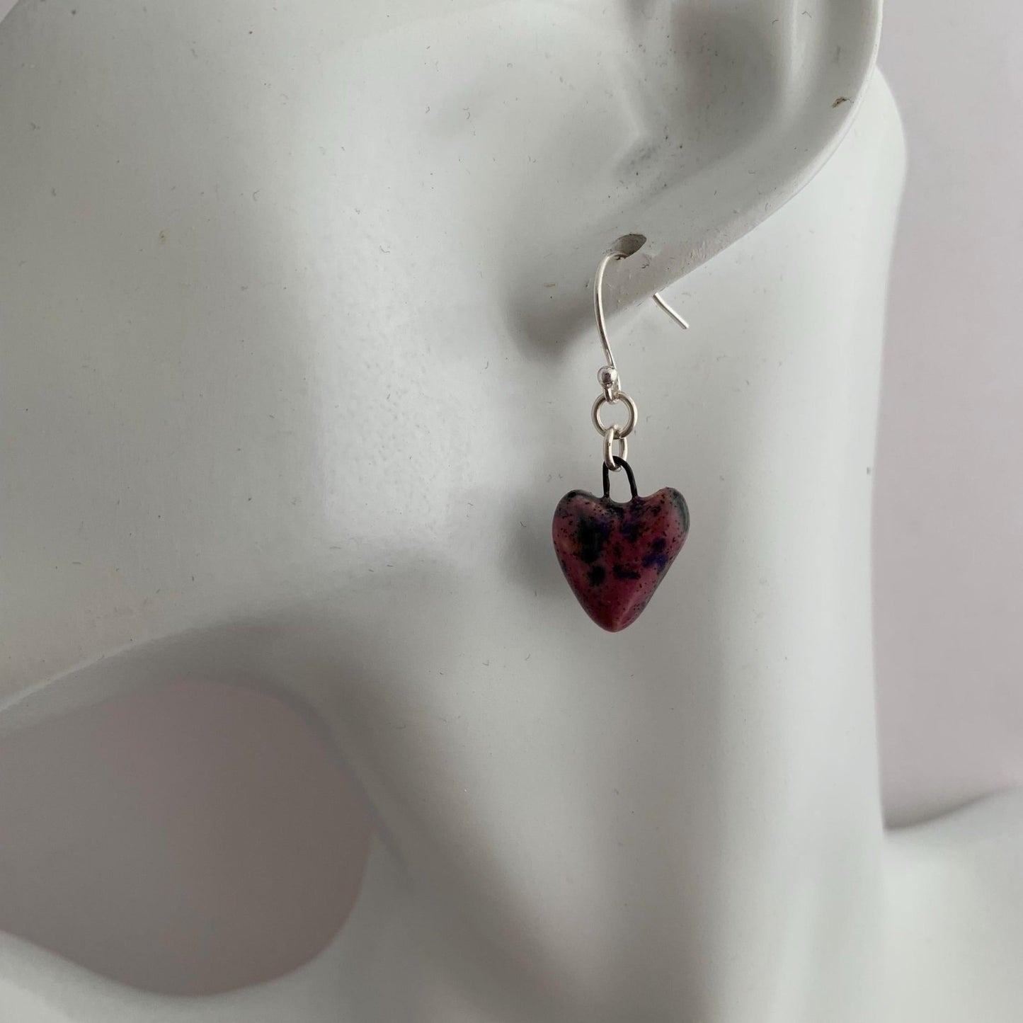 Pink and Black Heart Ceramic Drop Dangle Earrings 4