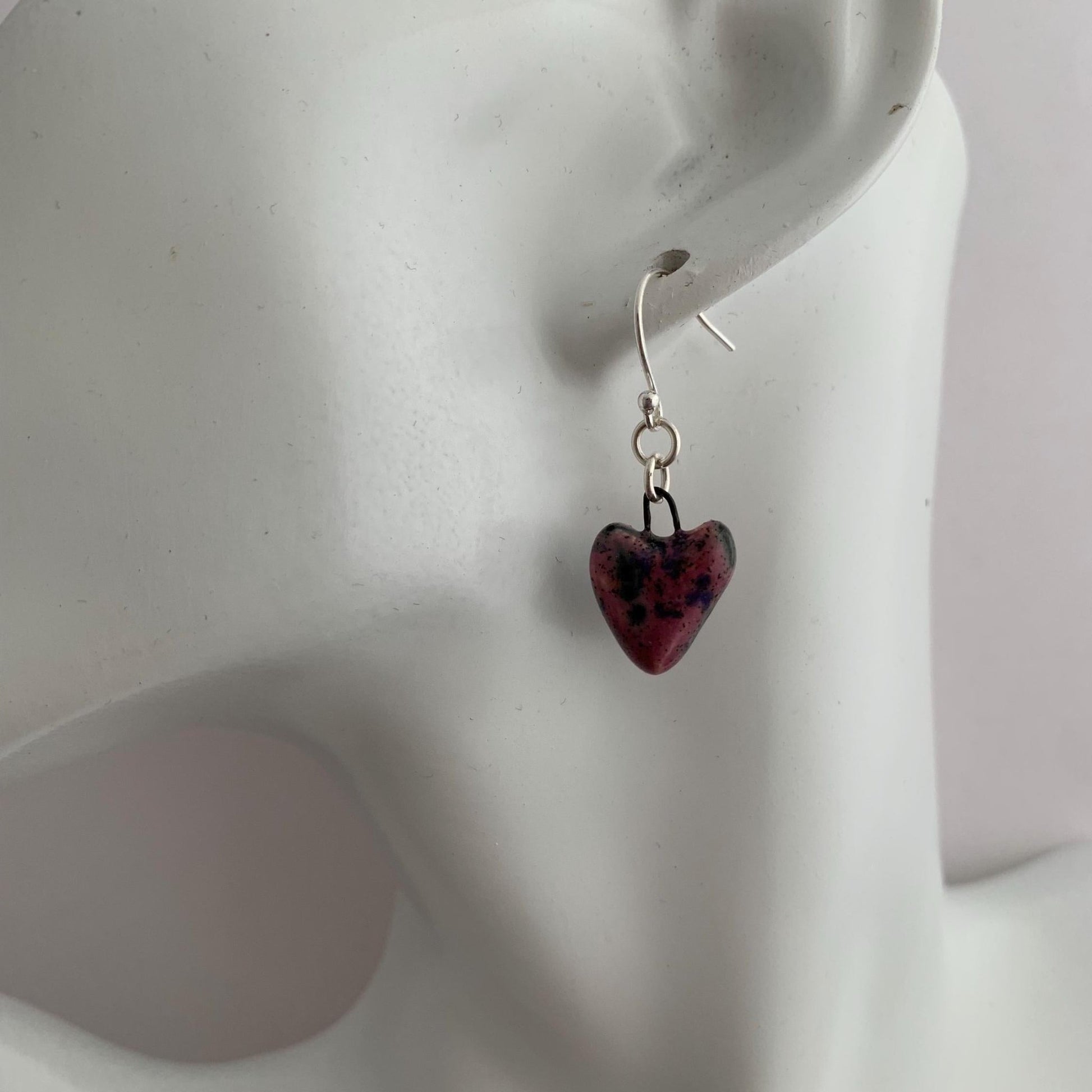 Pink and Black Heart Ceramic Drop Dangle Earrings 4