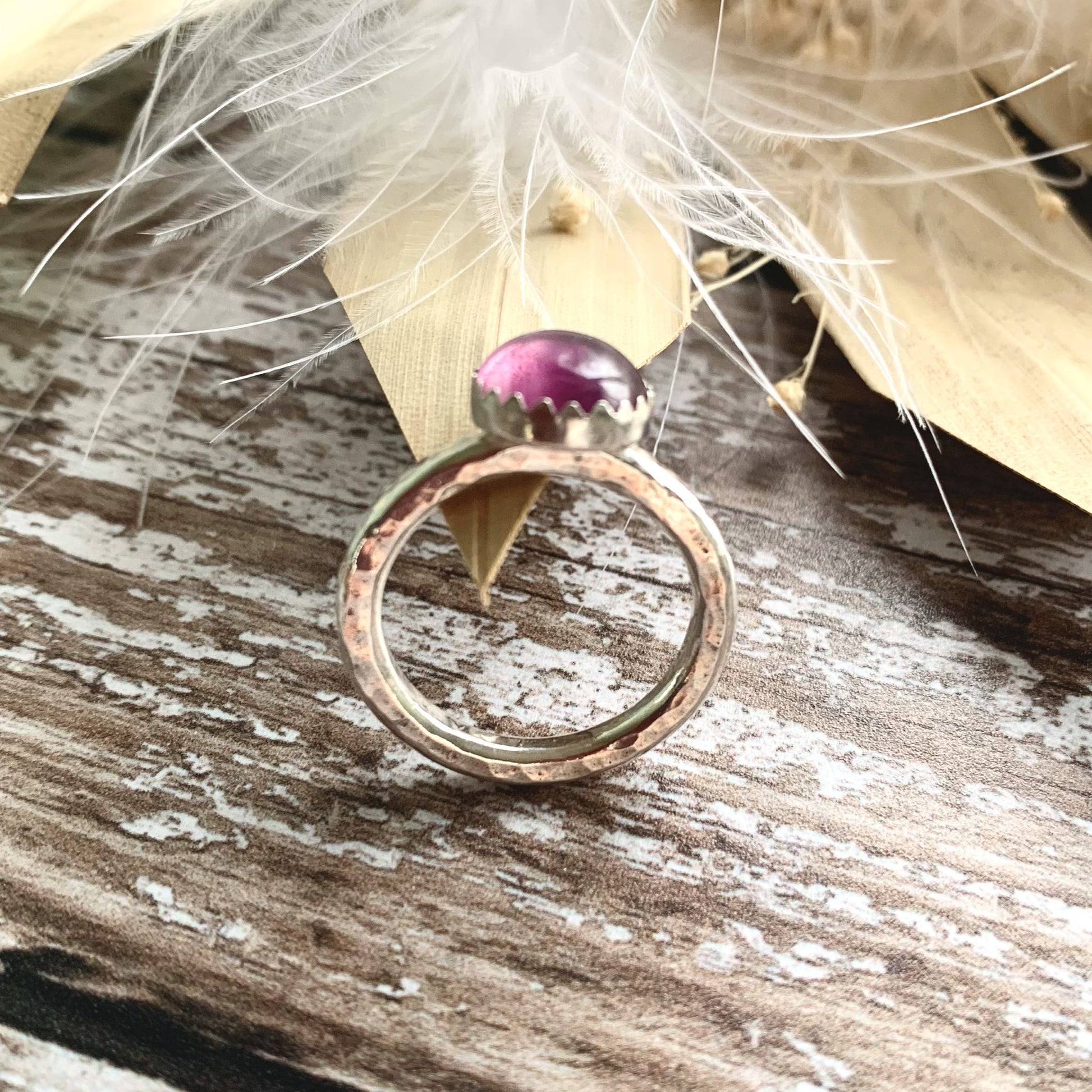 Purple Fluorite and Sterling Silver Hammered Ring