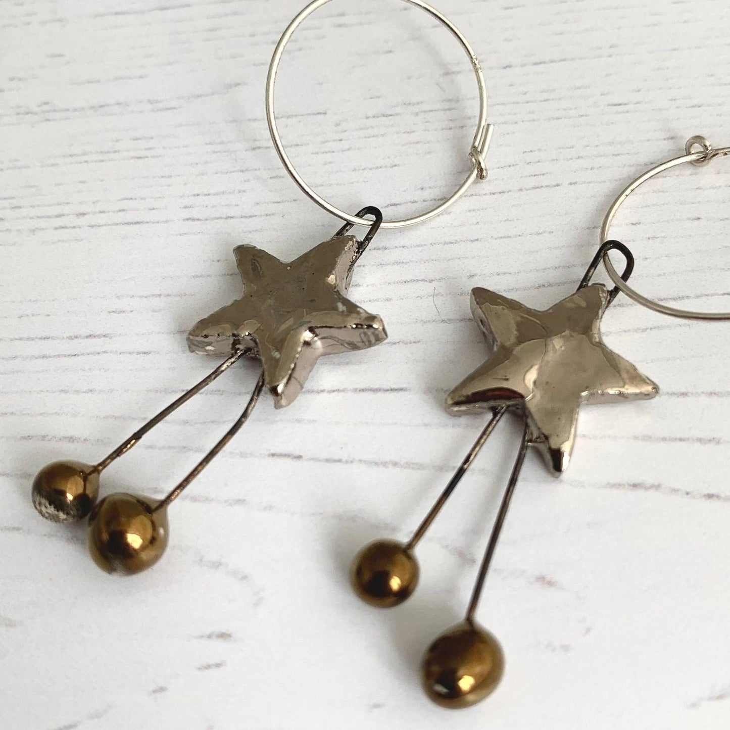 Quirky Ceramic Silver Dangle Star Drop Earrings