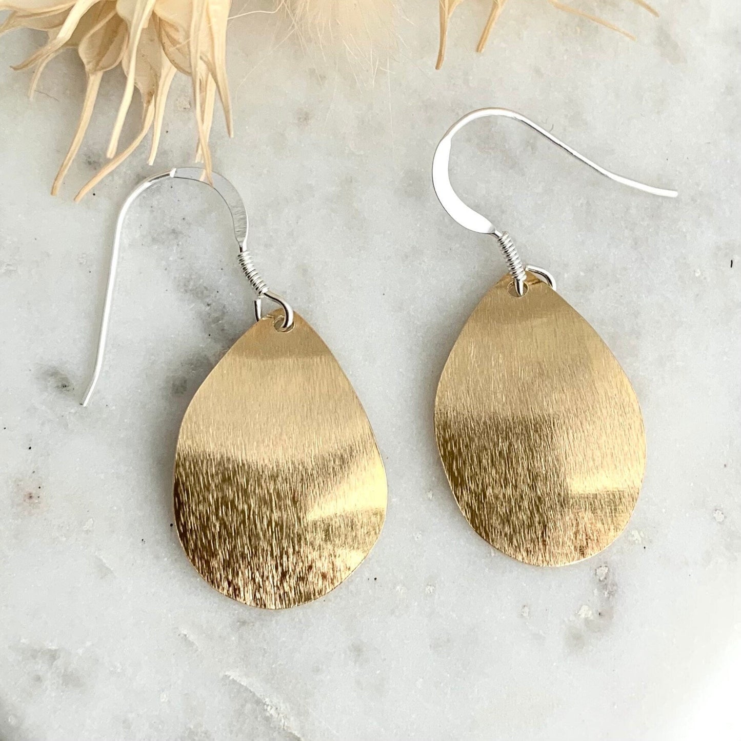 Raw Brass Teardrop Dangle Drop Earrings