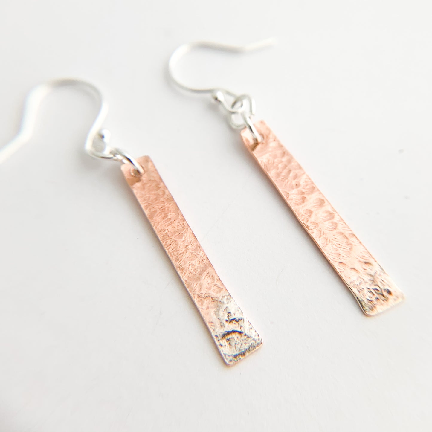 Hammered Copper Bar Dangle Earrings with Sterling Silver