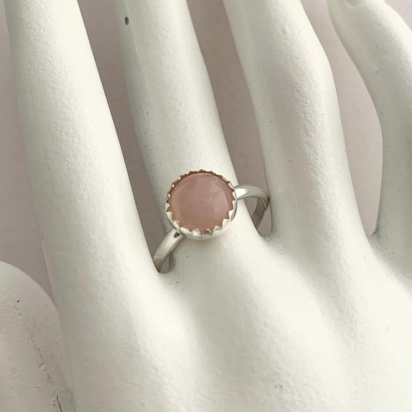 Rose Quartz Gemstone Sterling Silver Ring Stackable 10