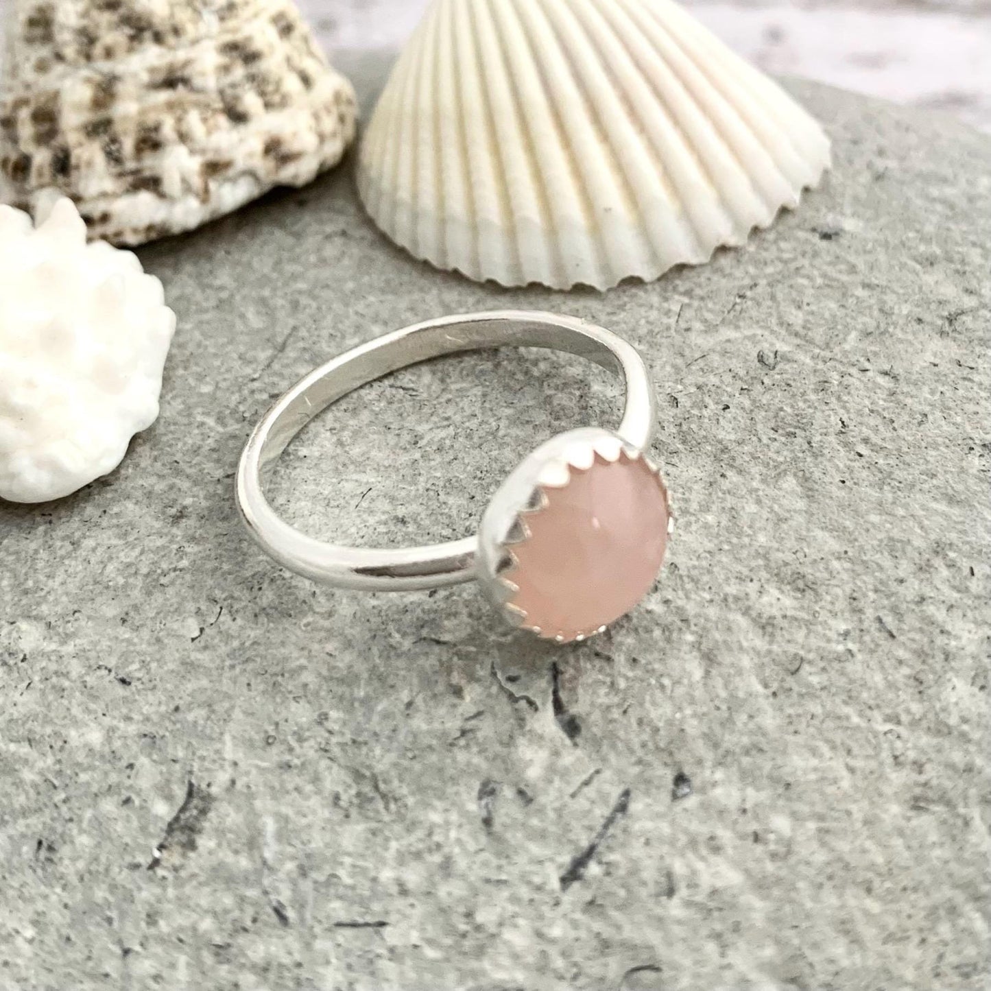 Rose Quartz Gemstone Sterling Silver Ring Stackable 2