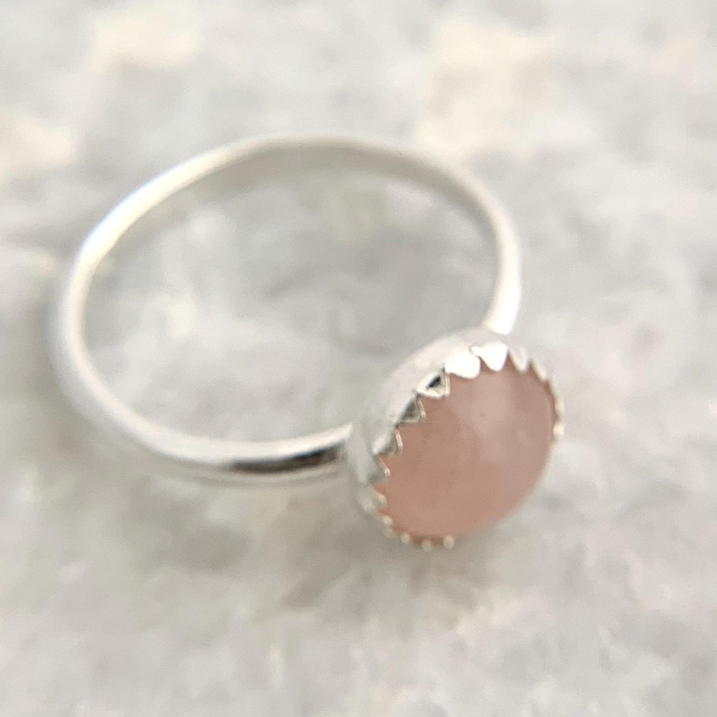 Rose Quartz Gemstone Sterling Silver Ring Stackable 3