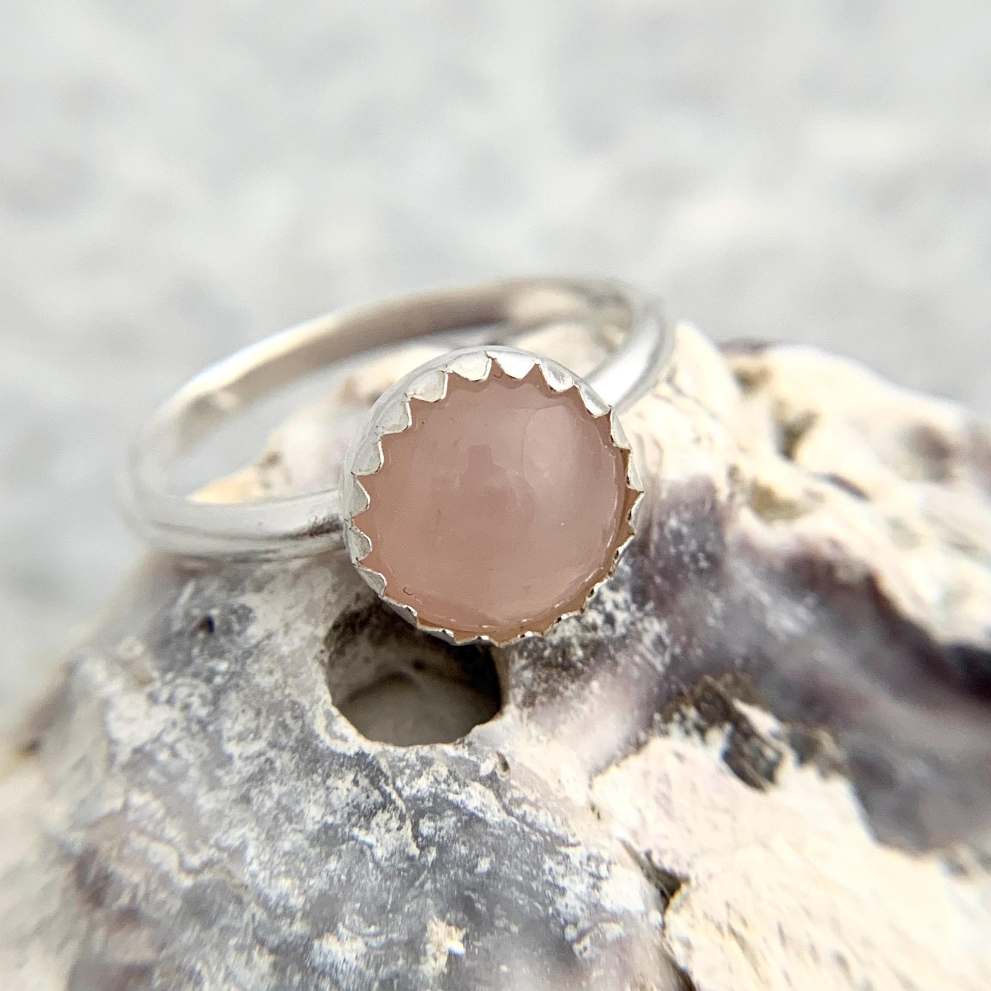 Rose Quartz Gemstone Sterling Silver Ring Stackable 4