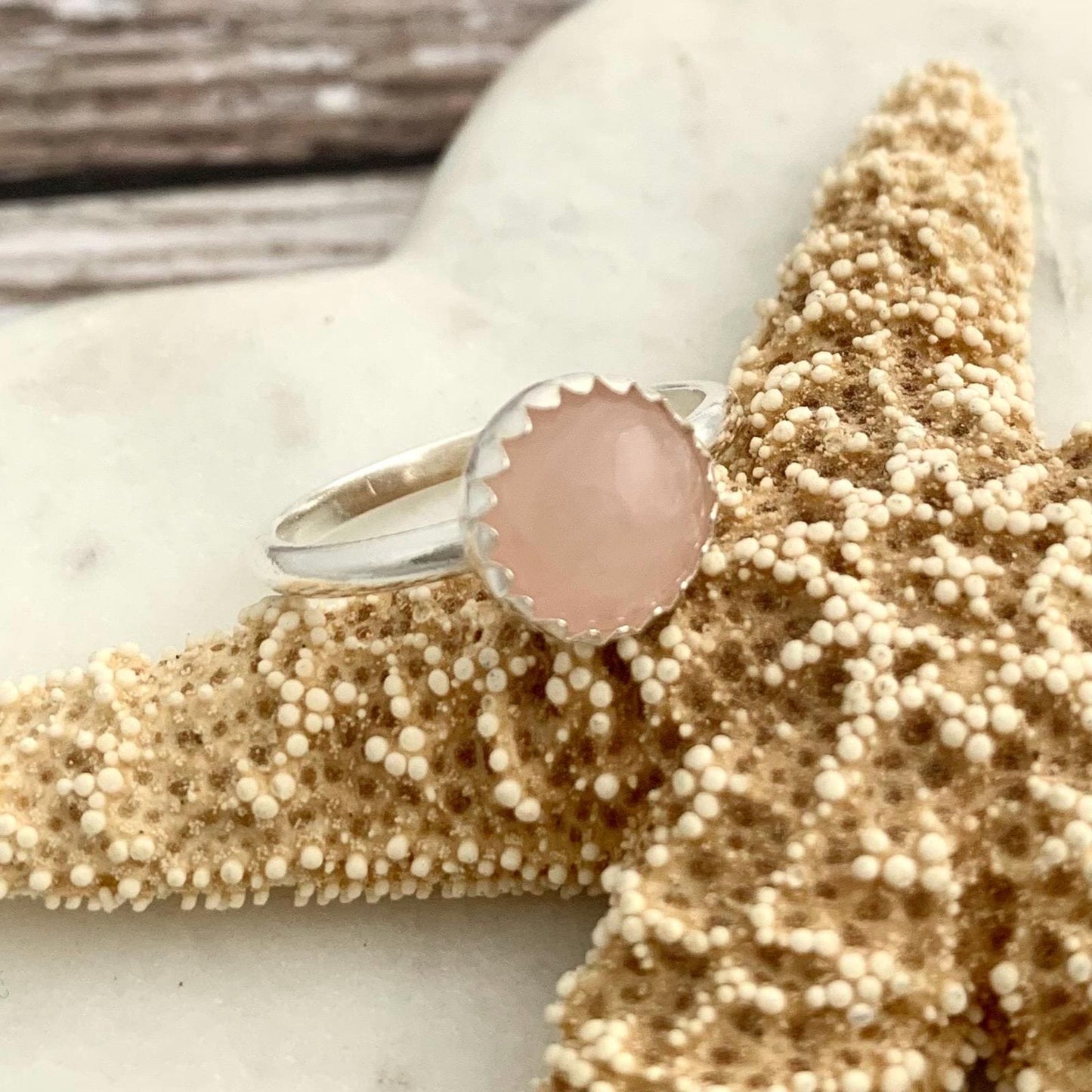 Rose Quartz Gemstone Sterling Silver Ring Stackable 5