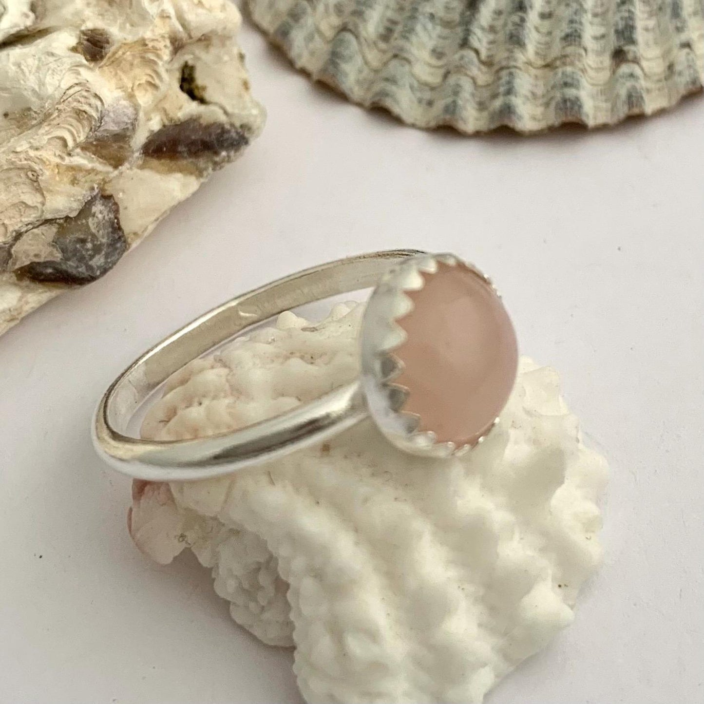 Rose Quartz Gemstone Sterling Silver Ring Stackable 8