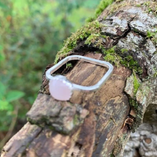 Rose Quartz  and Sterling Silver Square Ring