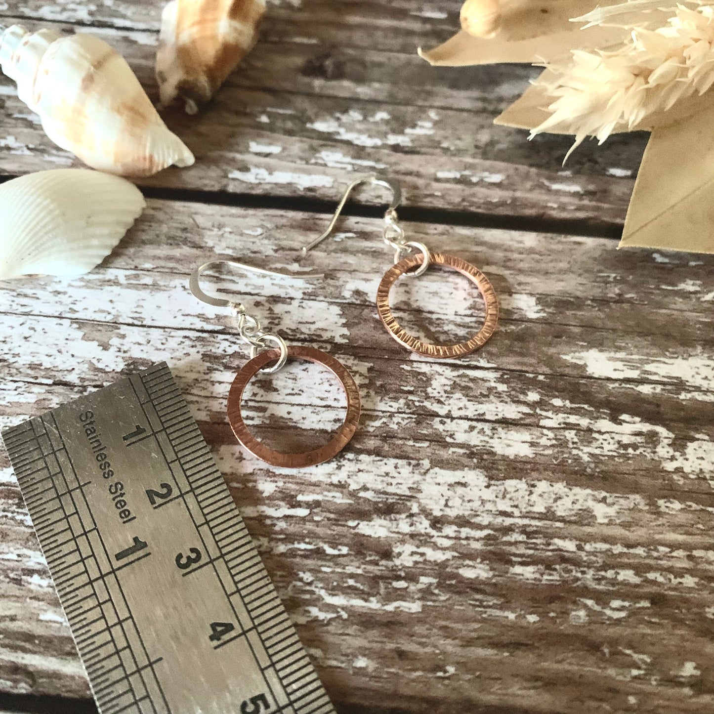 Rustic Copper Circle Hammered Earrings