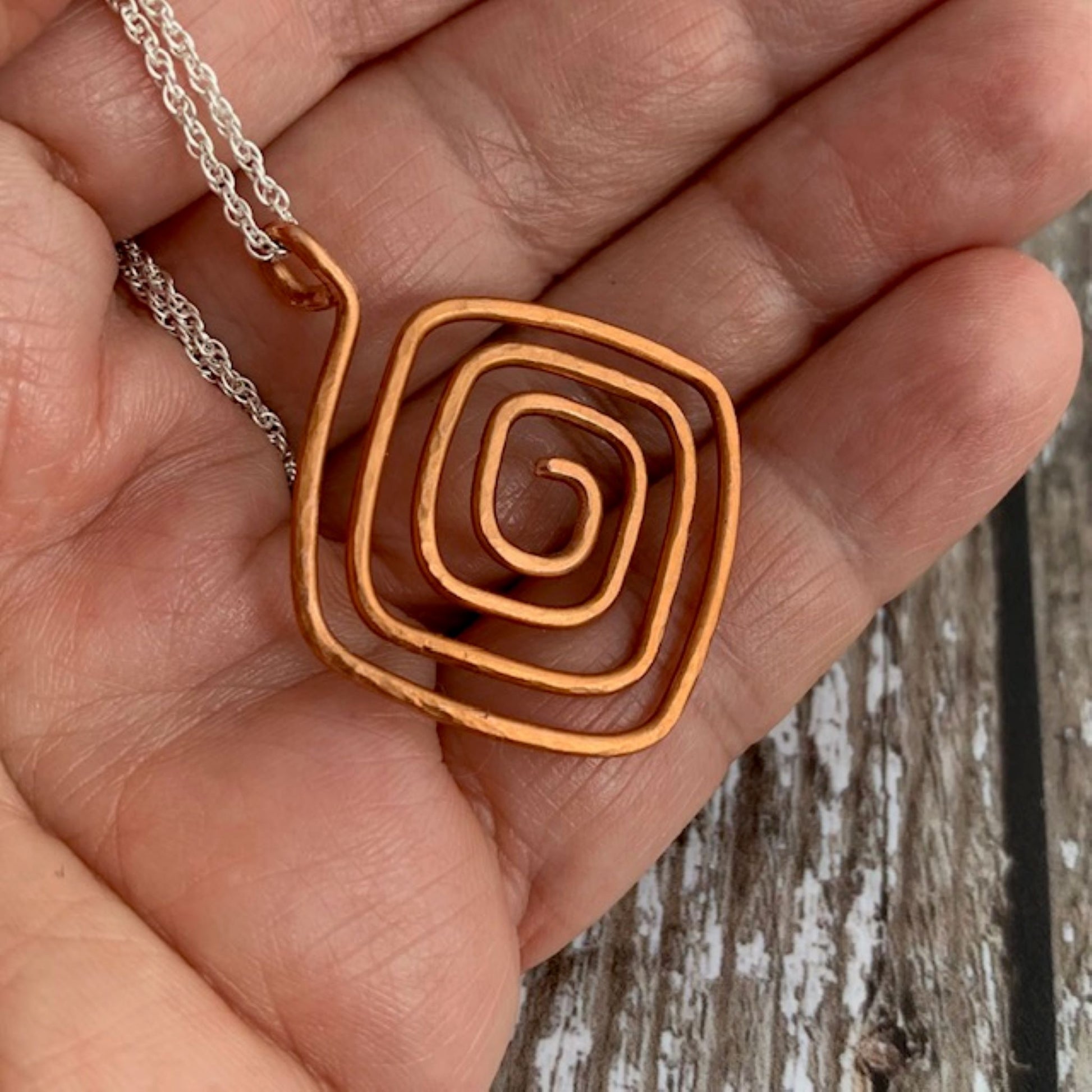 Rustic Copper Square Spiral Necklace
