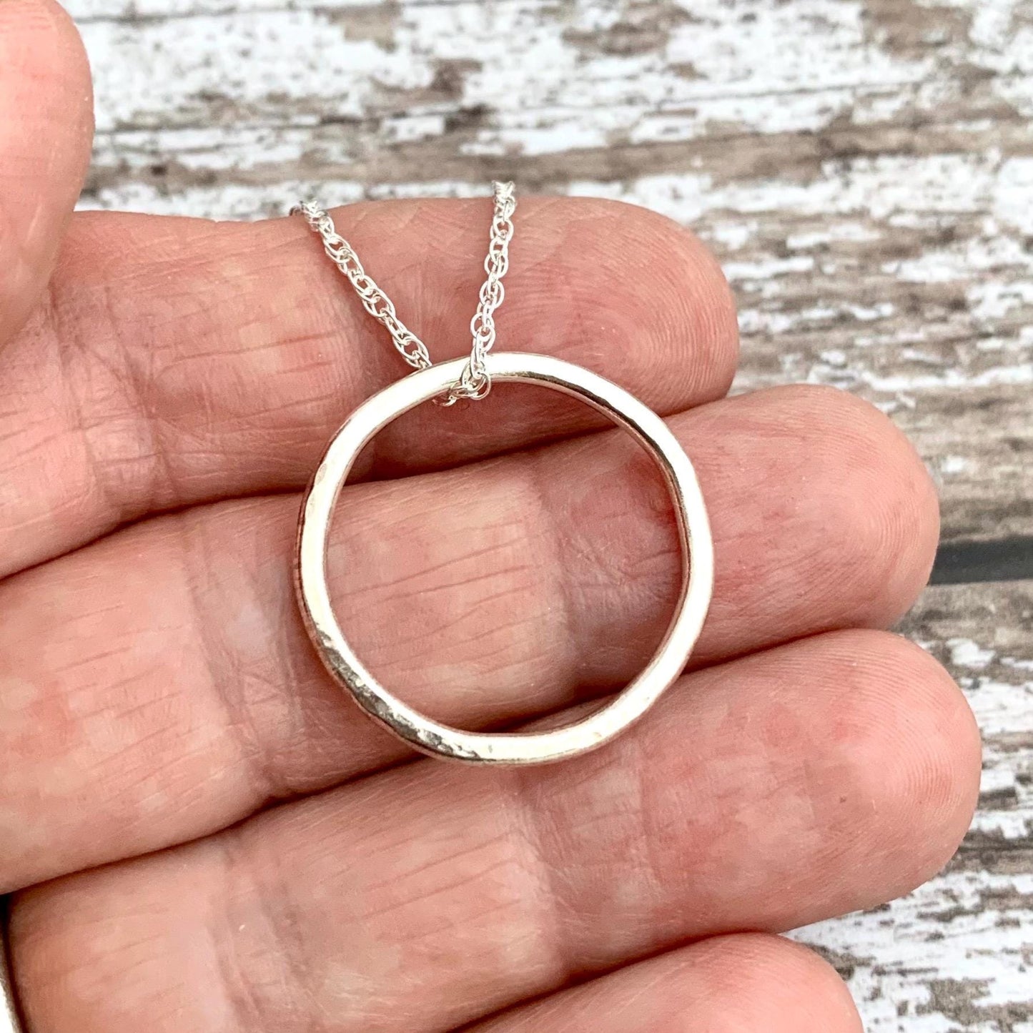 Rustic Hammered 925 Sterling Silver Infinity Circle Necklace, 5