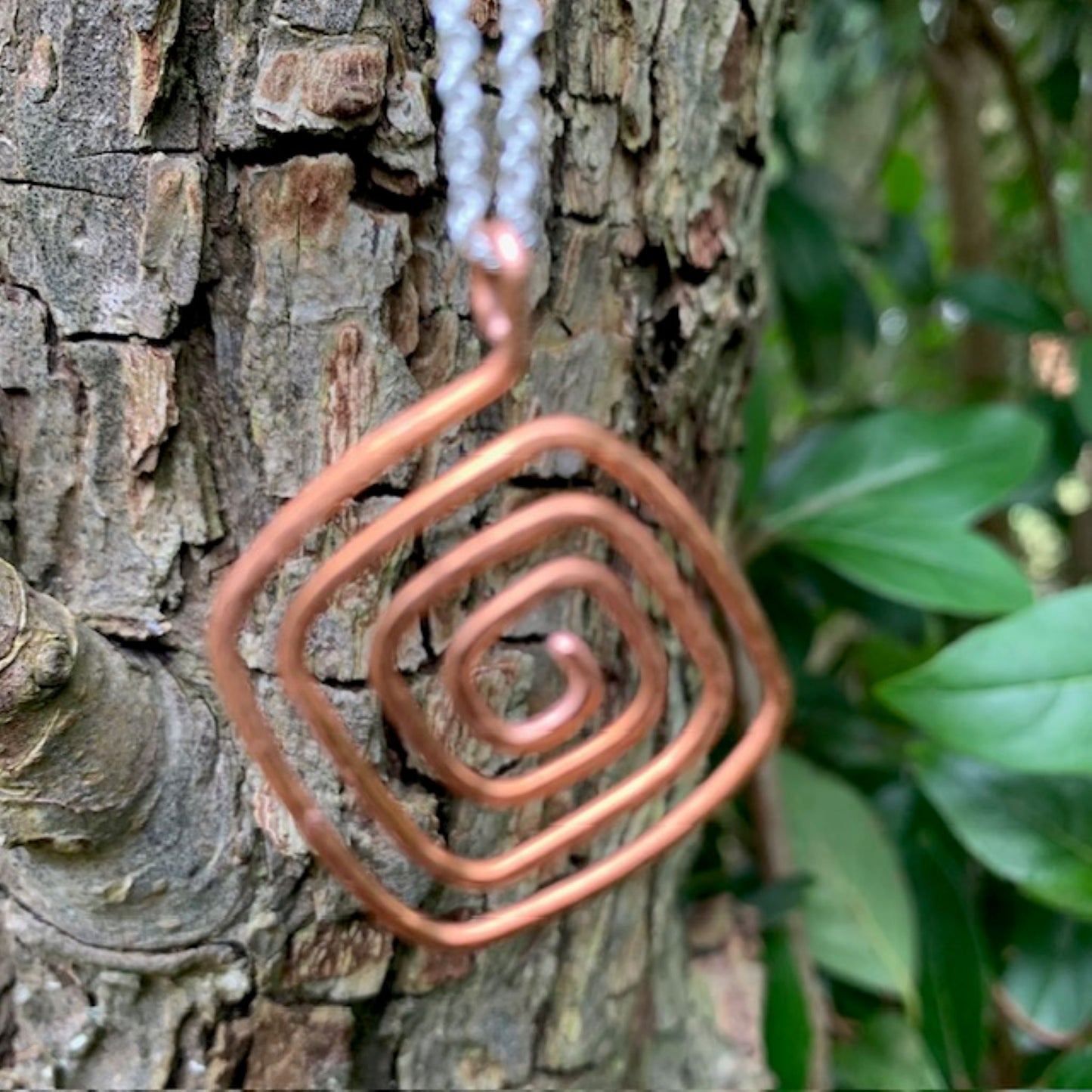 Rustic Square Copper Spiral Pendant
