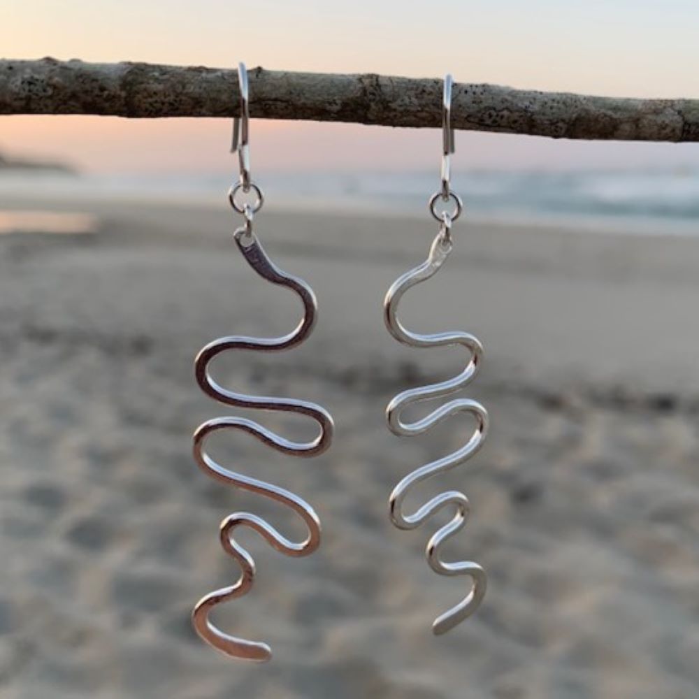 Silver Dangle Snake Drop Earrings