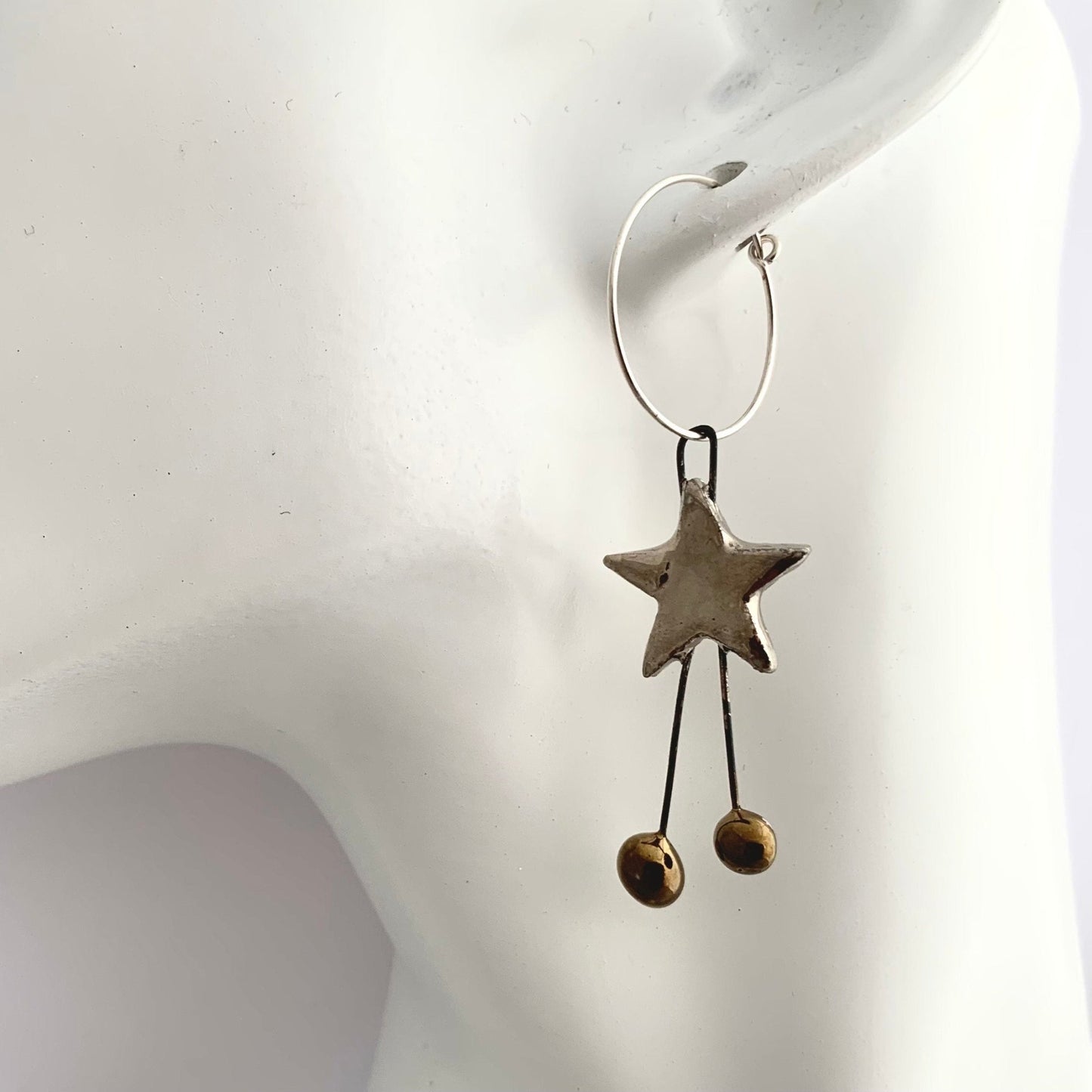 Quirky Ceramic Silver Dangle Star Earrings 2