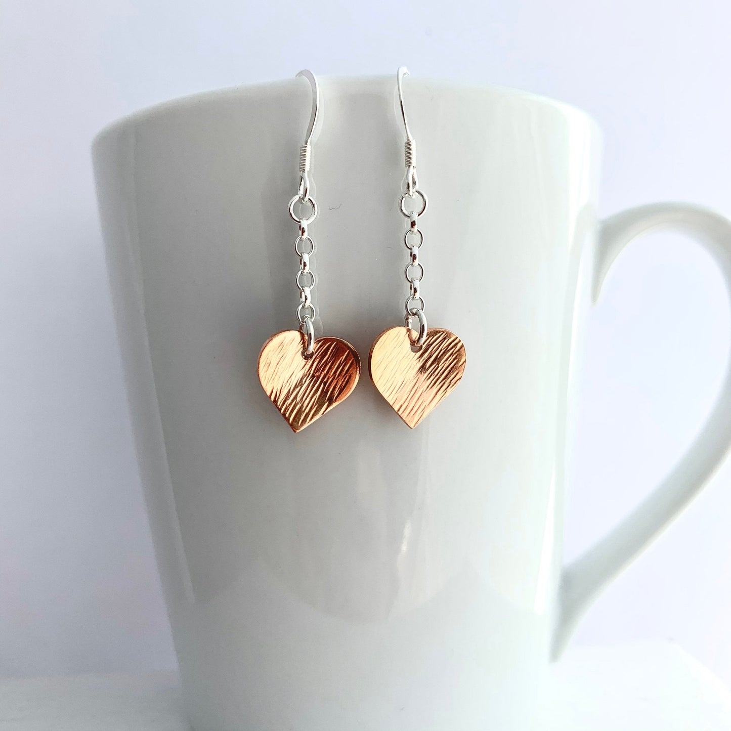 Small Copper Dangly Heart Earrings