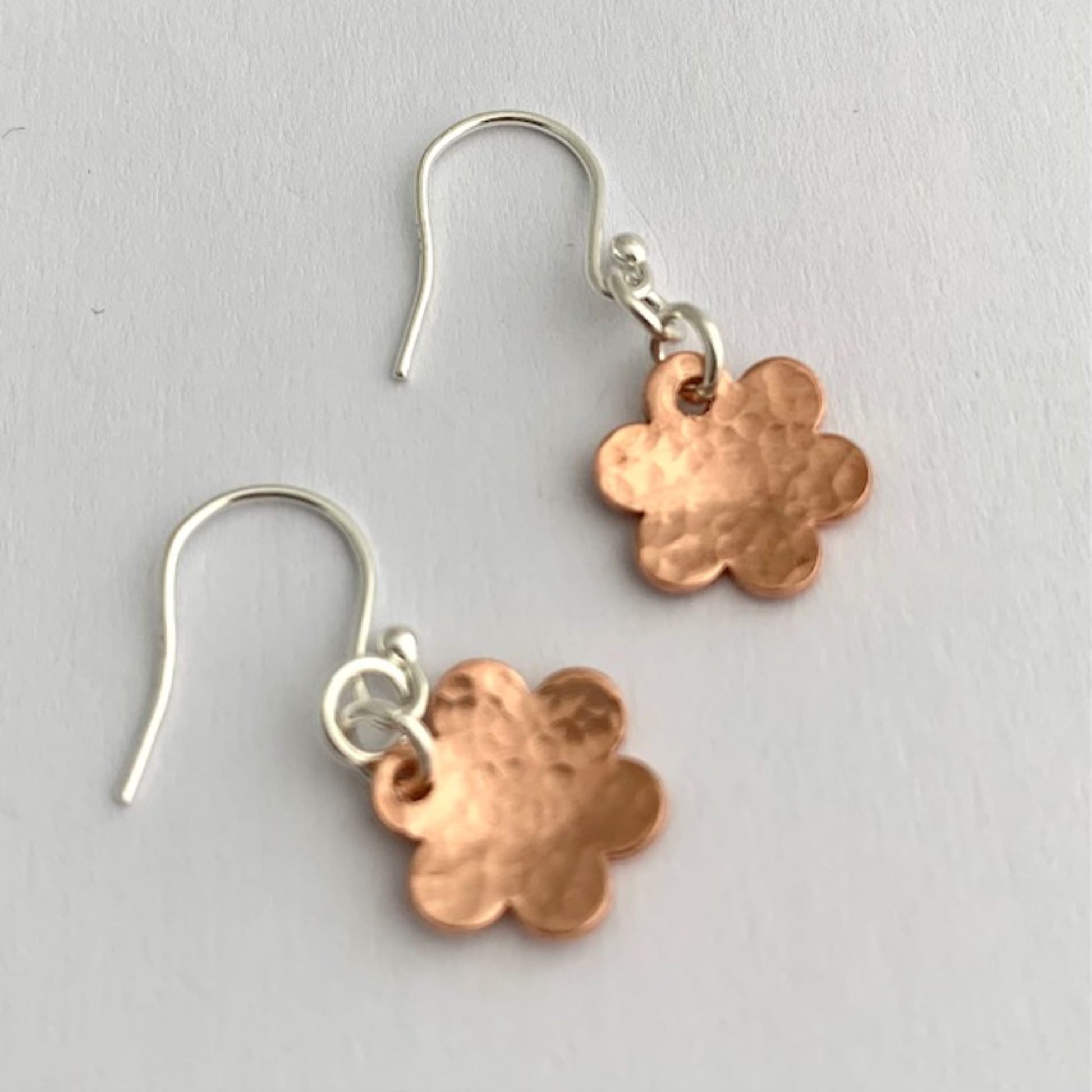 Small Copper Flower Dangly Earrings