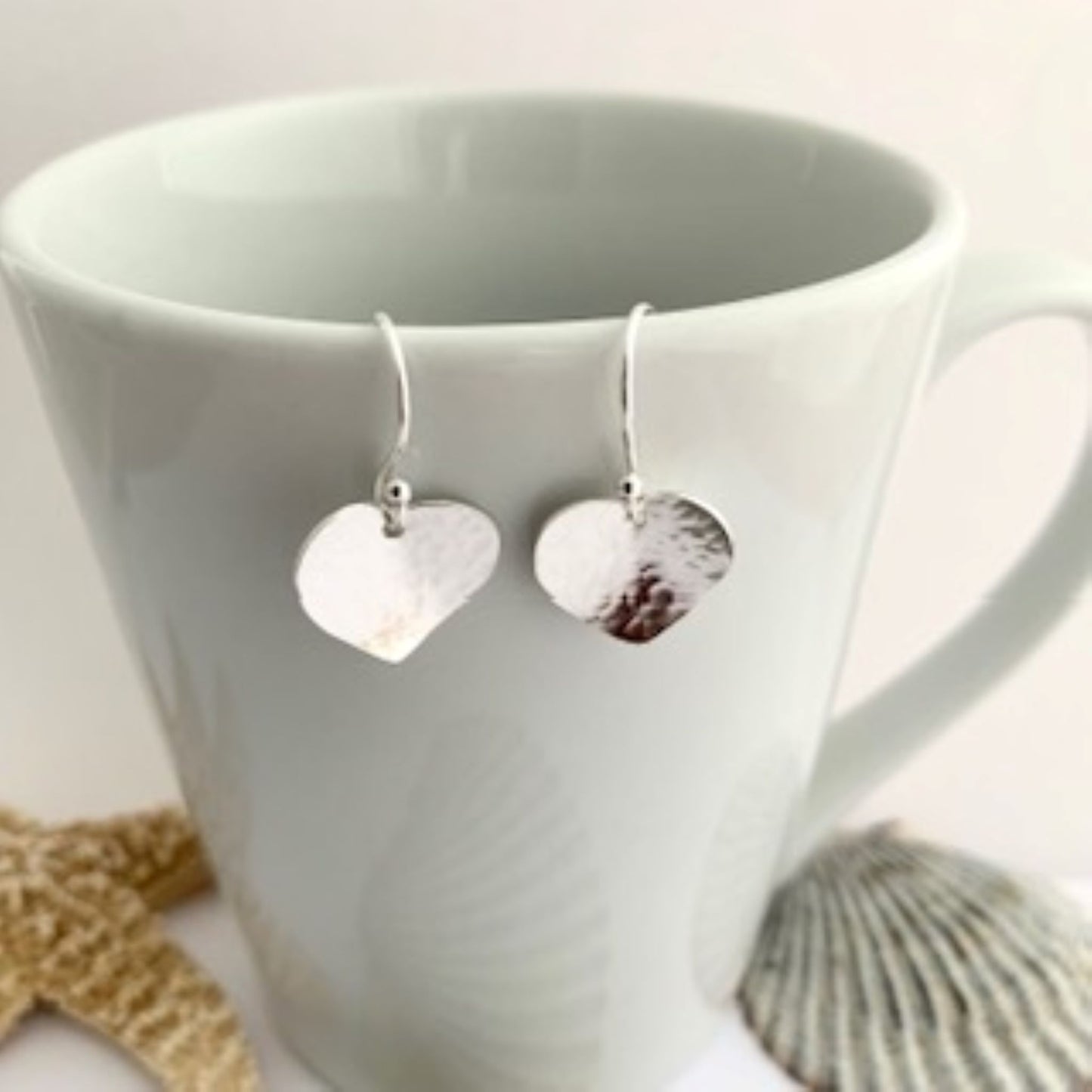 Small Hammered Sterling Silver Heart Earrings