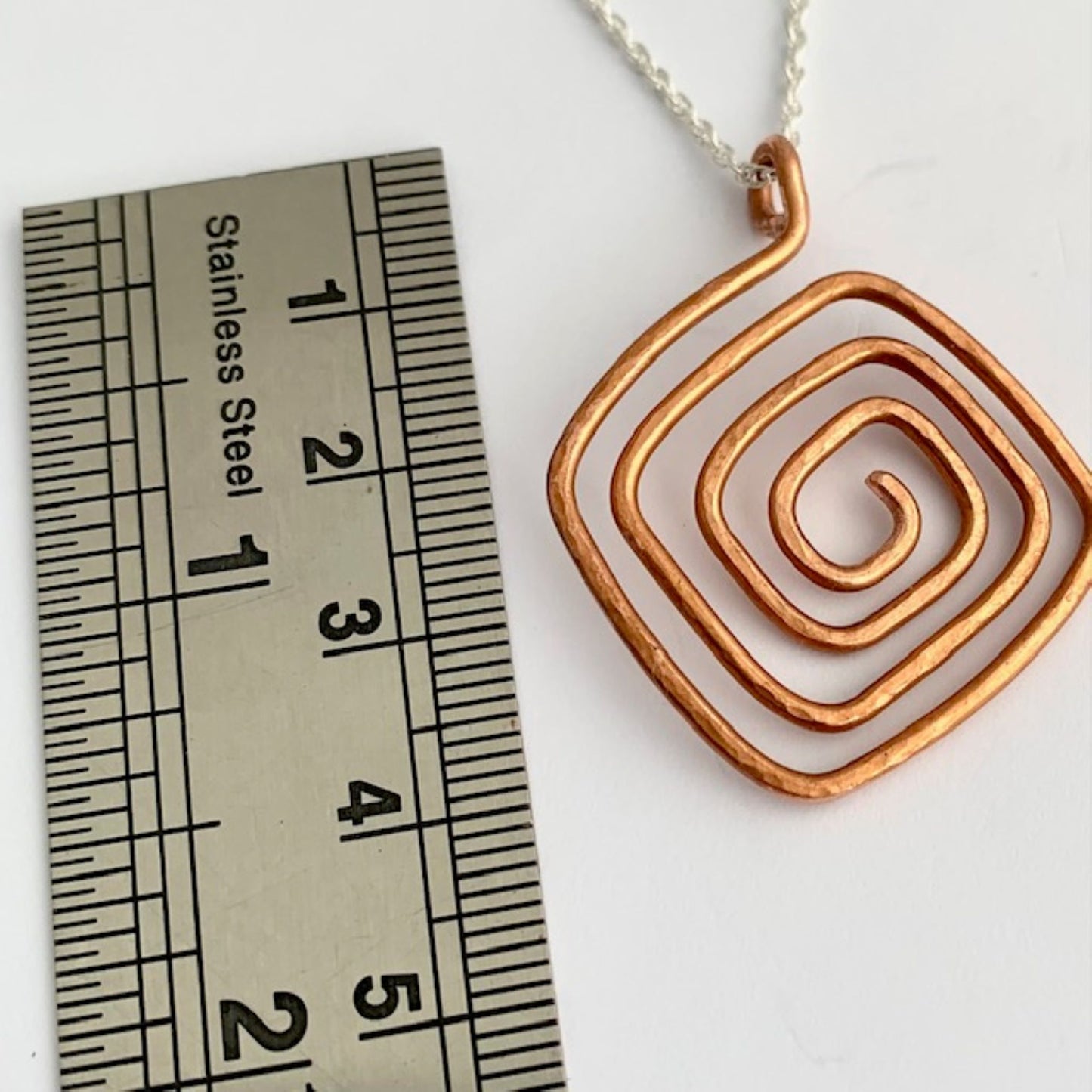Square Hammered Copper Spiral Necklace