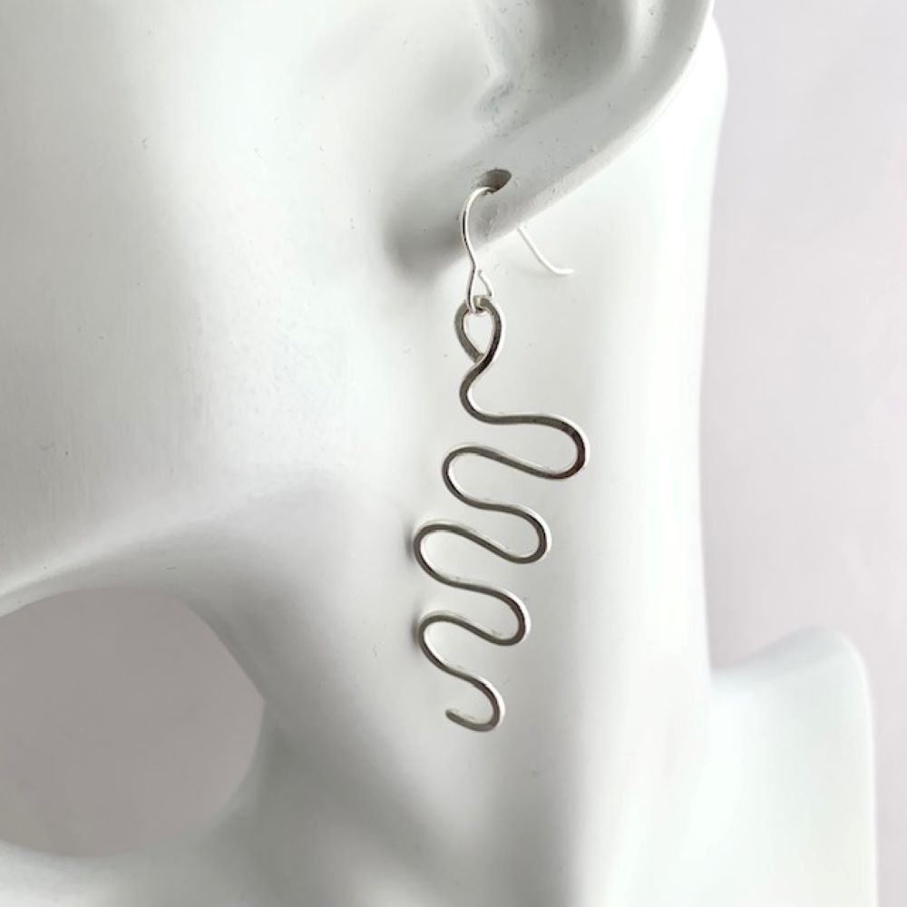 Sterling Silver Long  Wavy Earrings