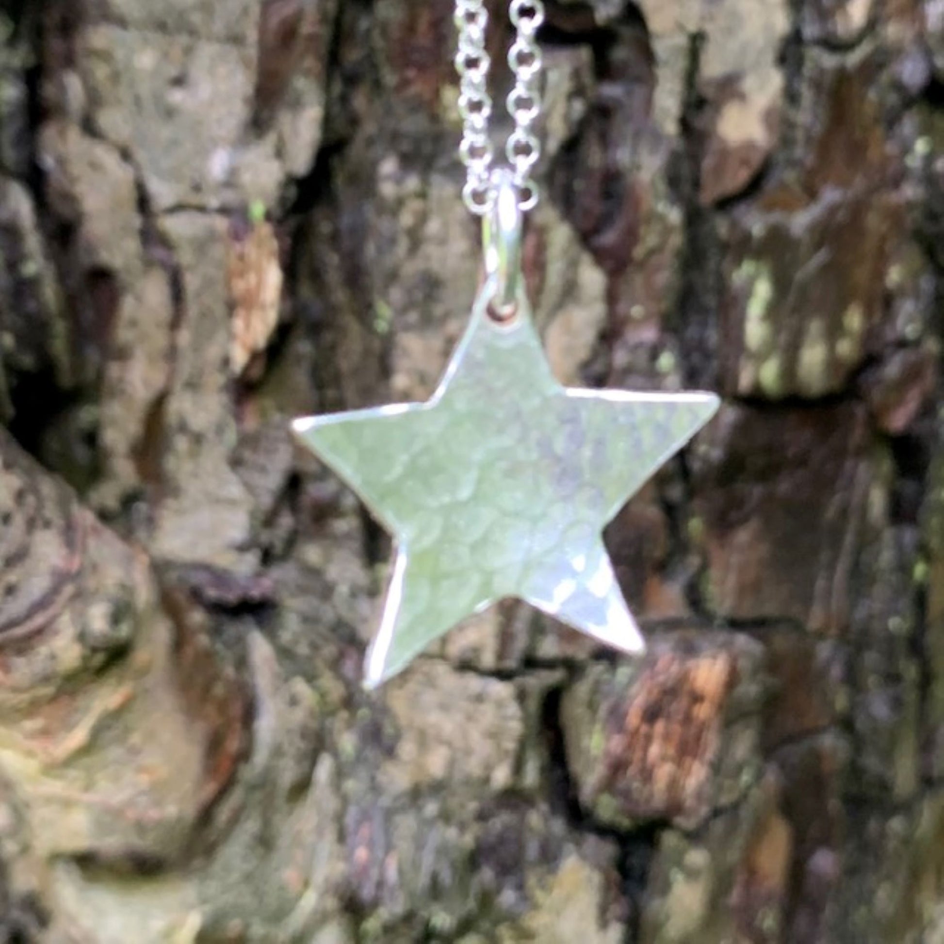 Sterling Silver 925 Hammered Star Pendant