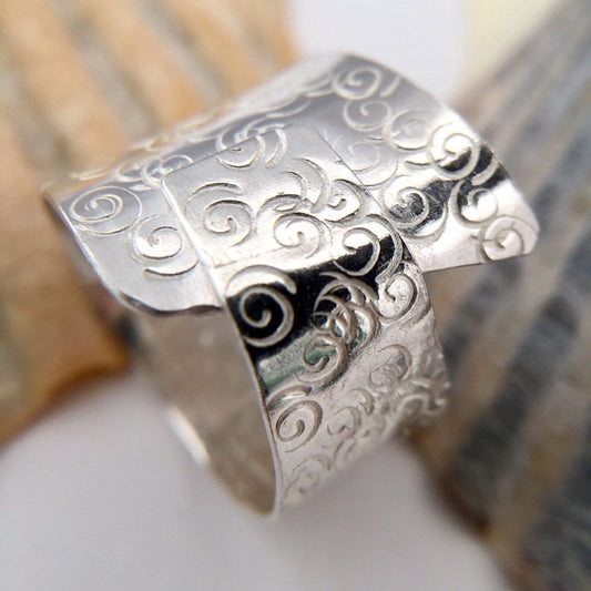 Sterling Silver 925 Textured Chunky Ring