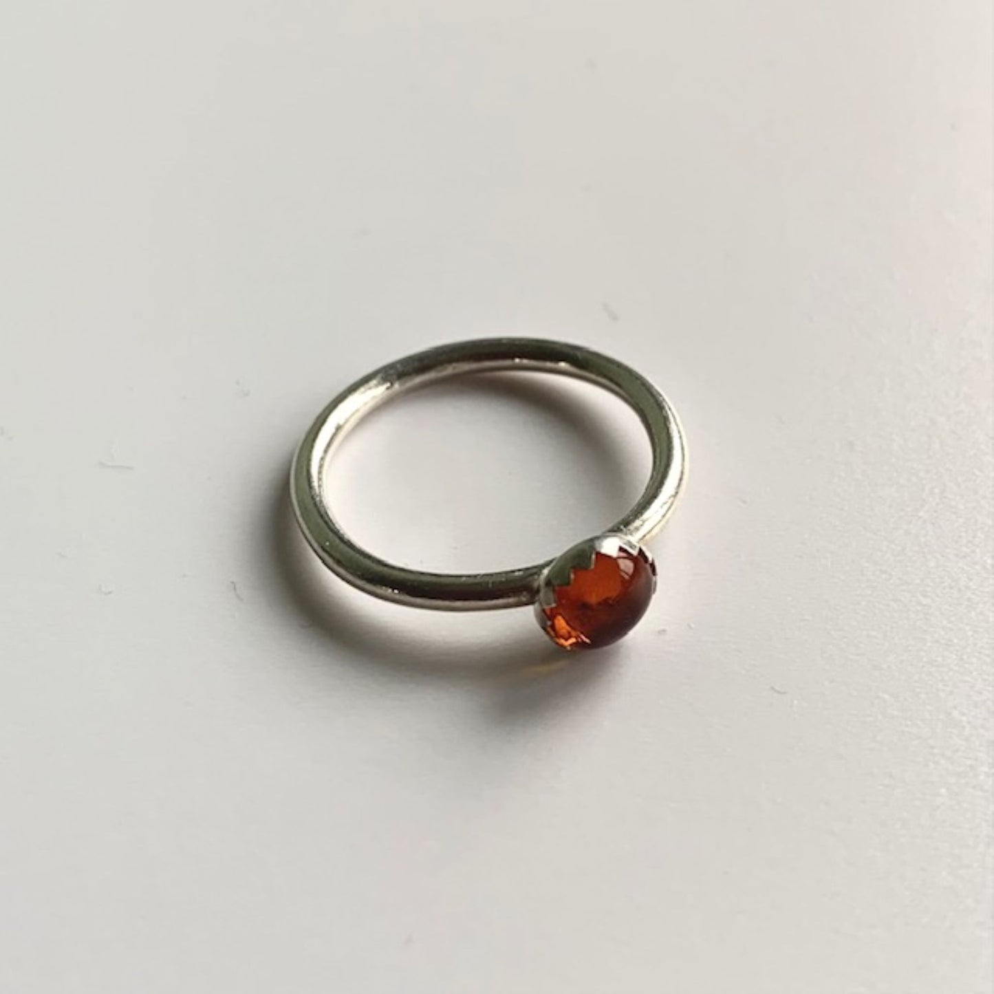 Sterling Silver Amber Semi Precious Gemstone Ring
