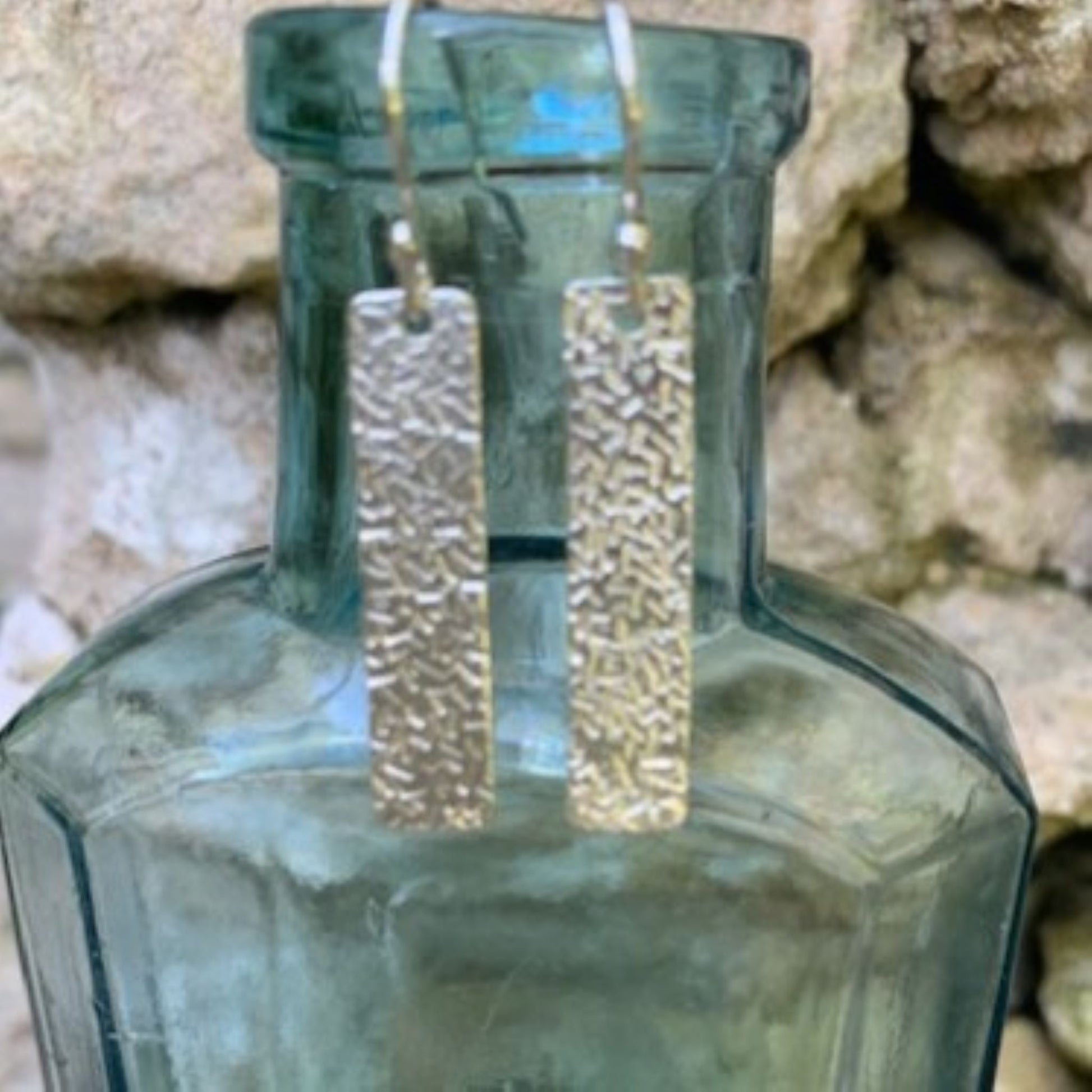 Sterling Silver Bar Earrings with Sprinkles Pattern