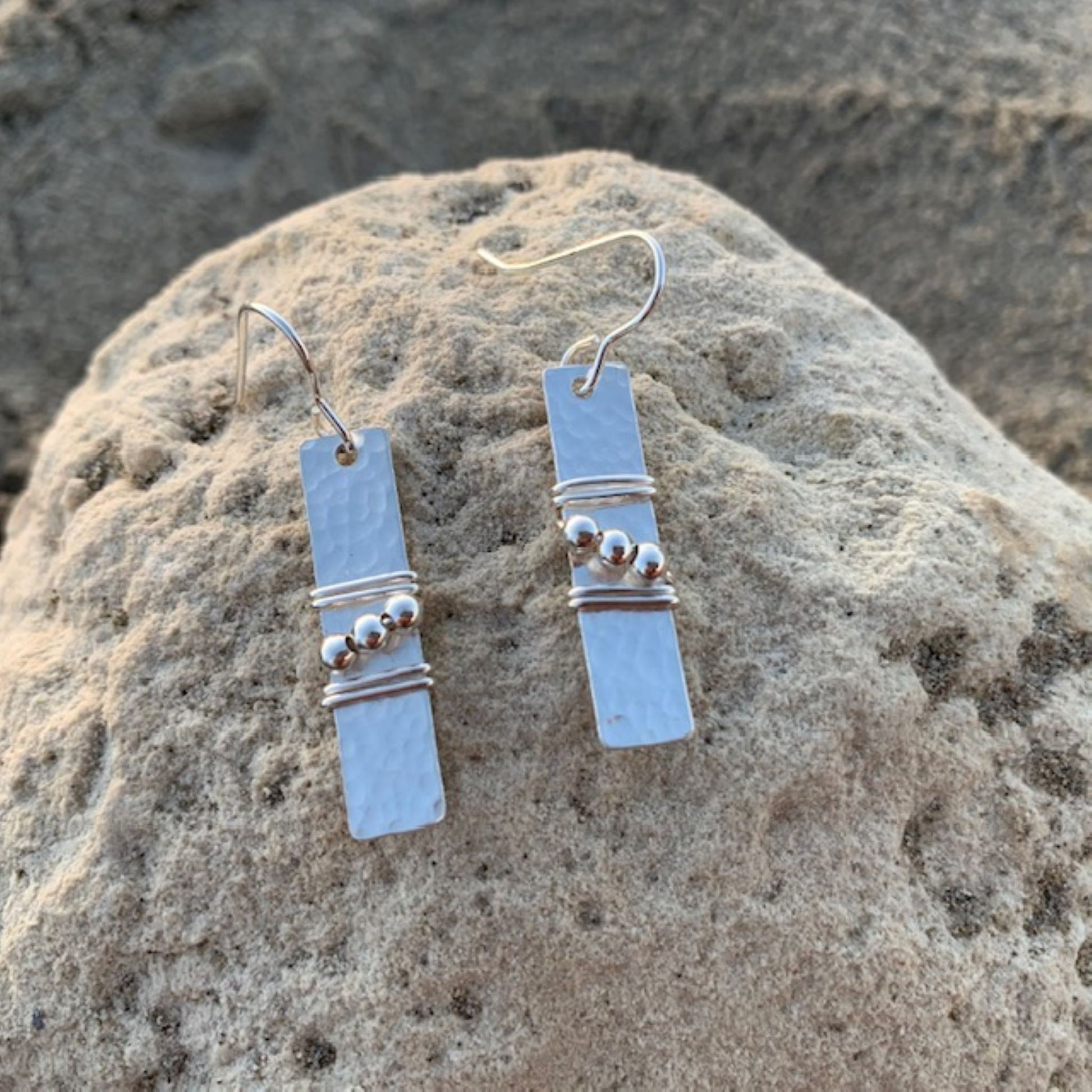 Sterling Silver Bar Earrings with Silver Beads