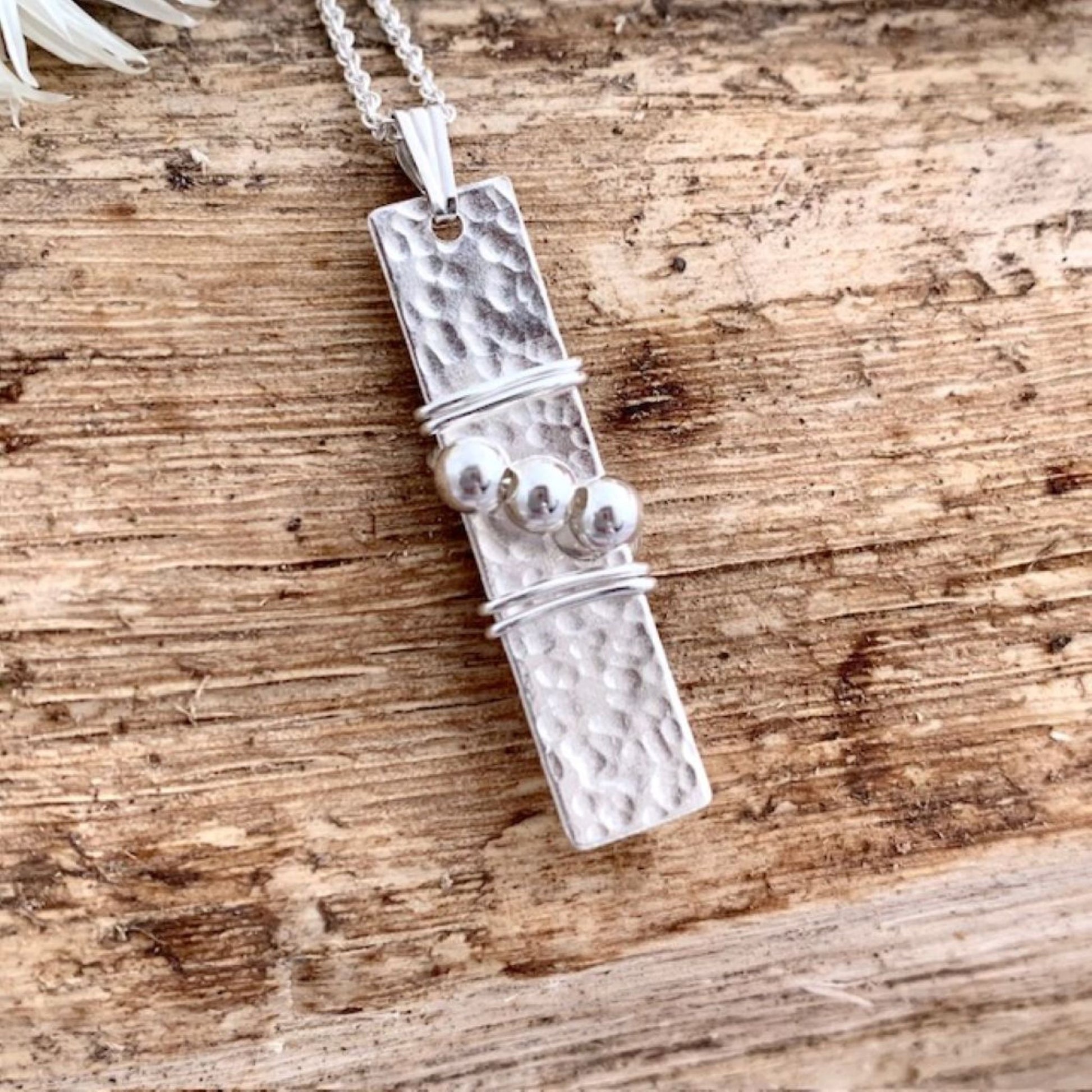 Sterling Silver Bar Pendant with Silver Beads