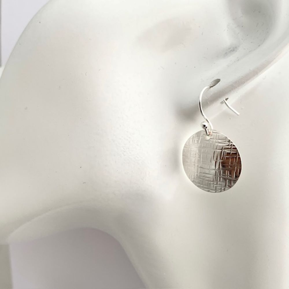 Hammered Sterling Silver Convex Circle Dangle Earrings
