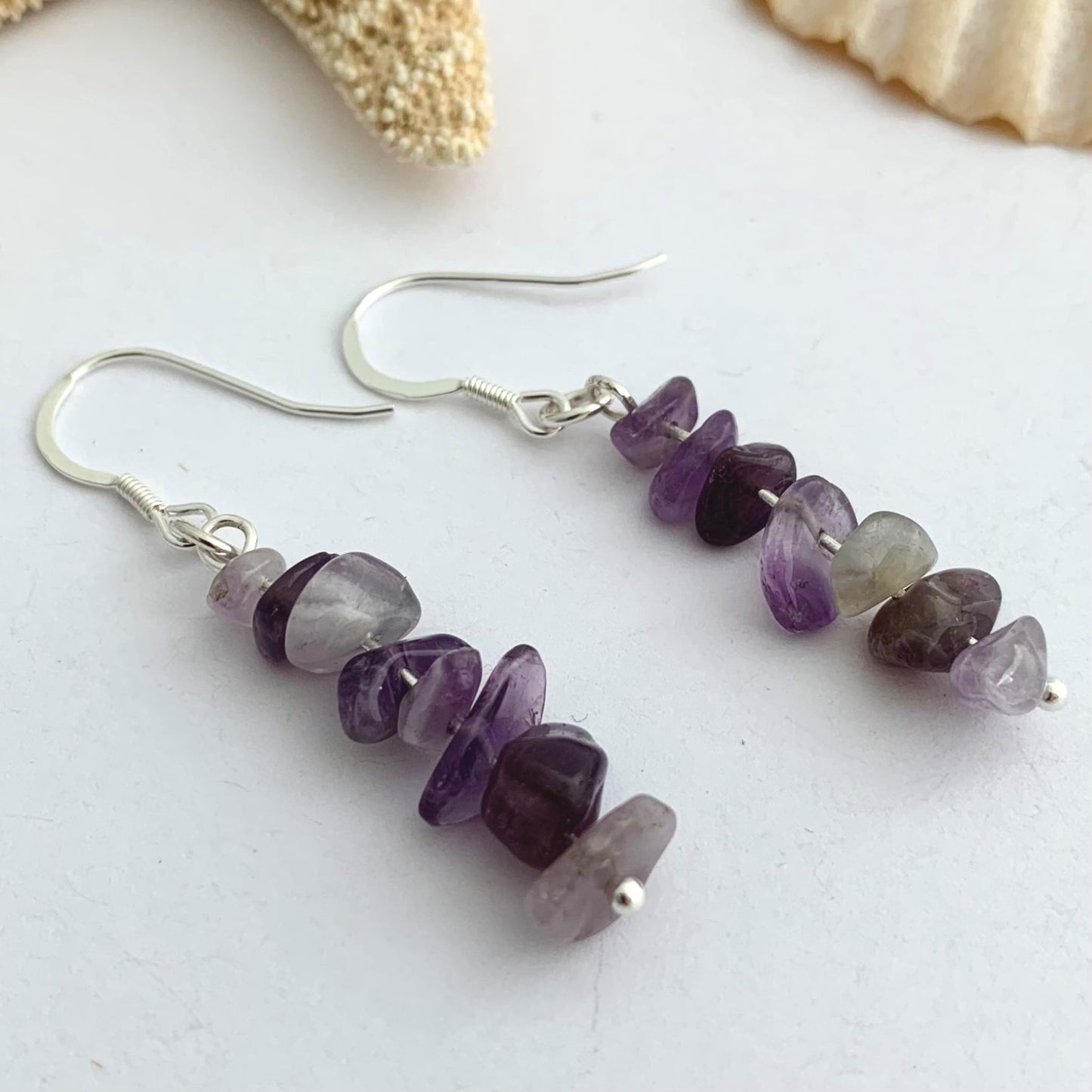 Sterling Silver Dangle Amethyst Gemstone Earrings