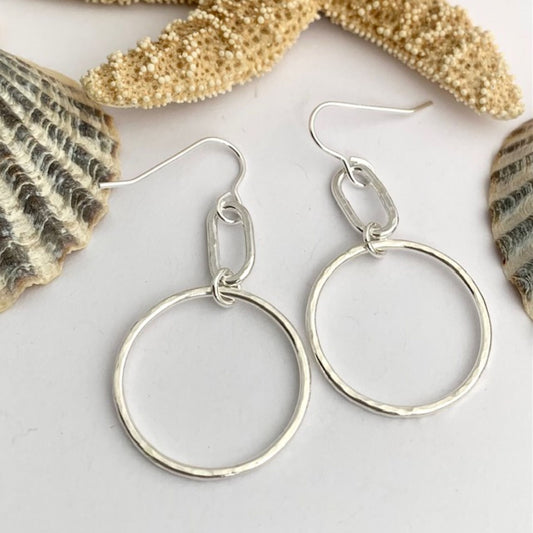 Sterling Silver Dangle Hoop Earrings 