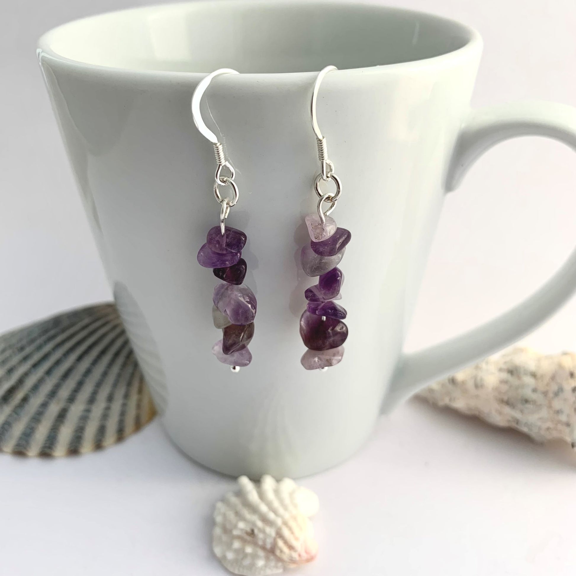 Sterling Silver Dangly Amethyst Gemstone Earrings