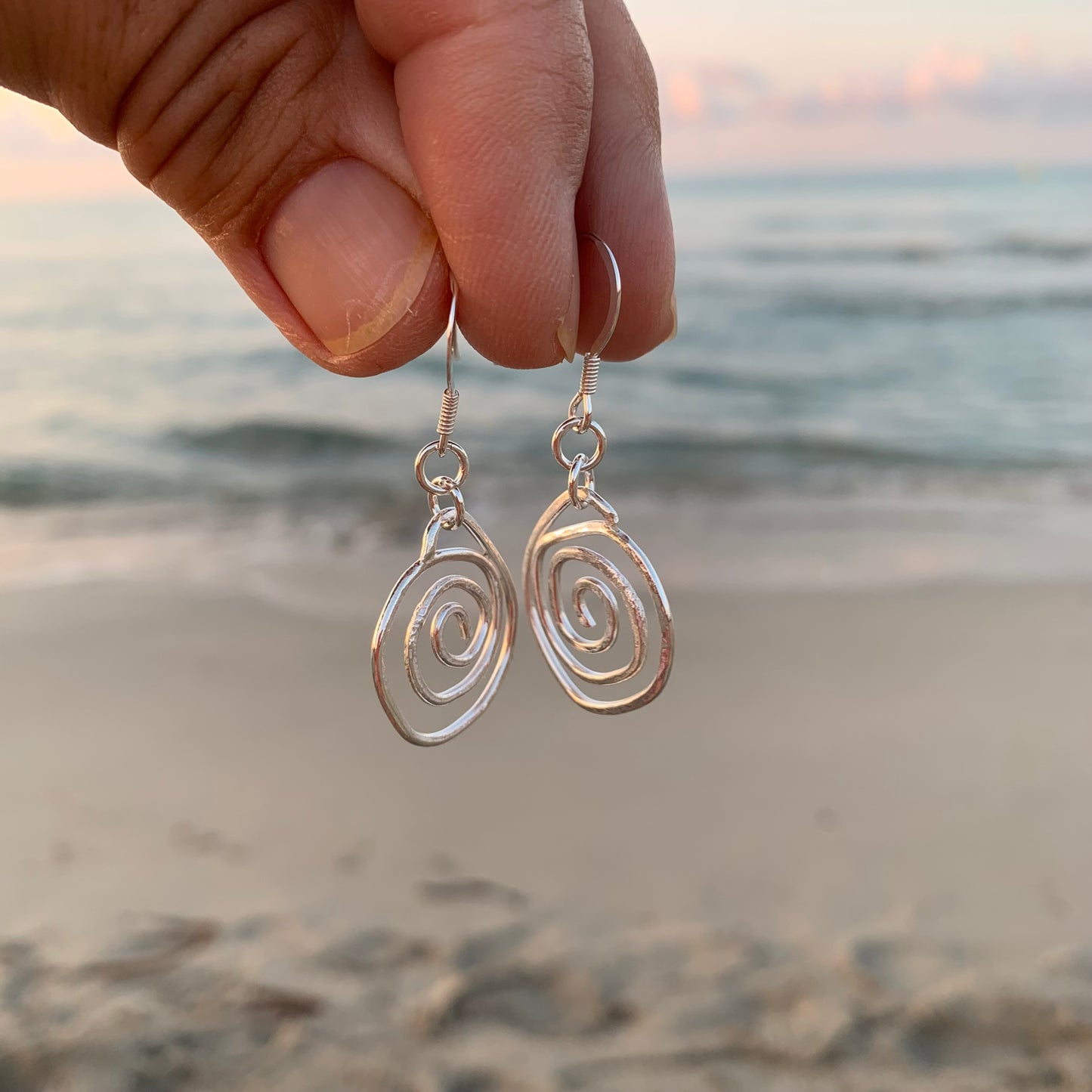 Sterling Silver Dimpled Coil Dangle Earrings