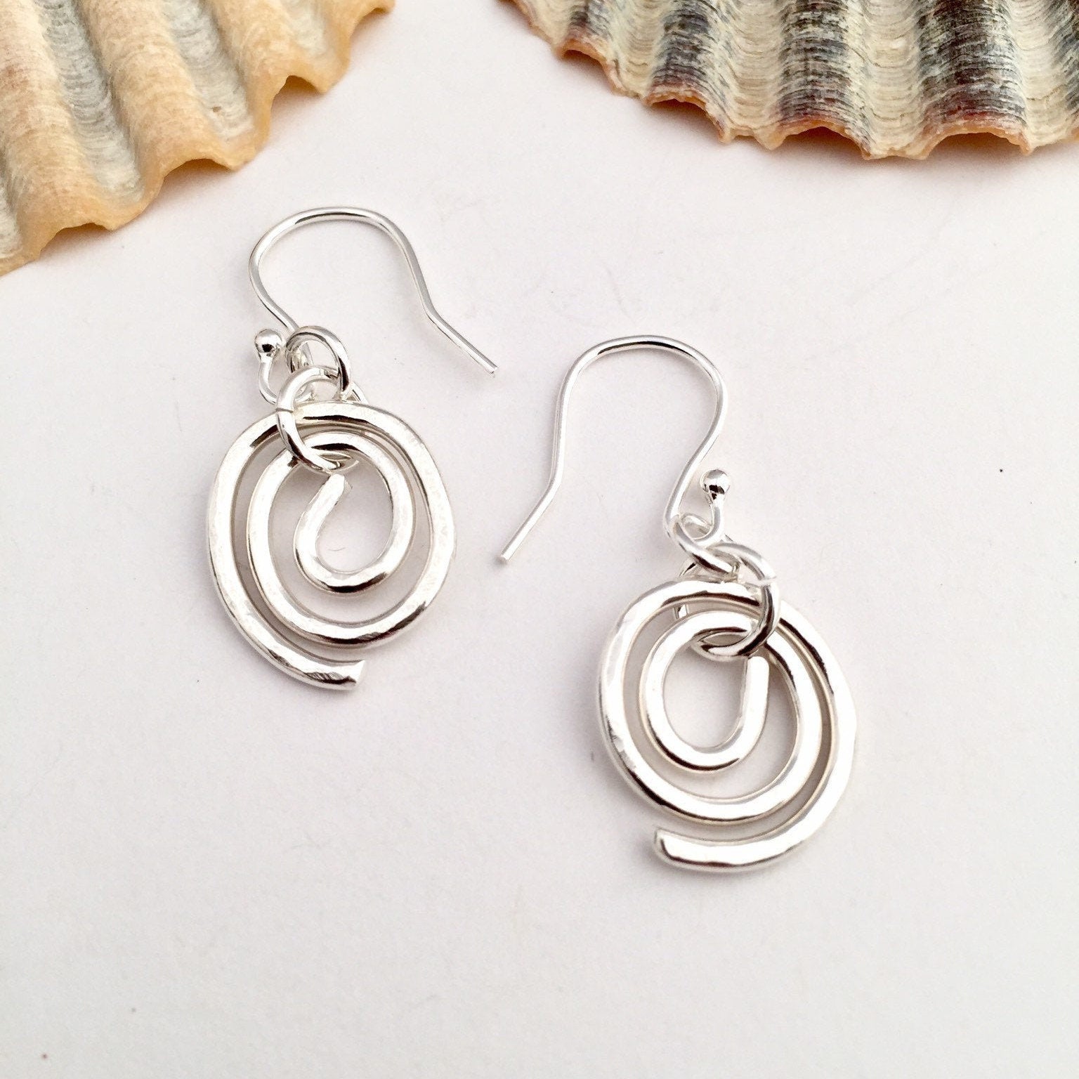 Sterling Silver Dimpled Dangle Coil Earrings