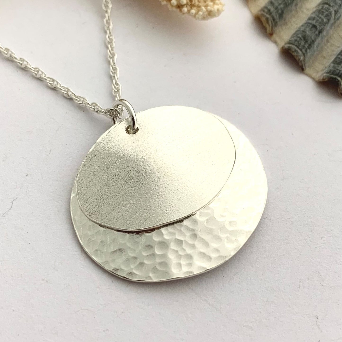 Sterling Silver Hammered Layer Oval Necklace