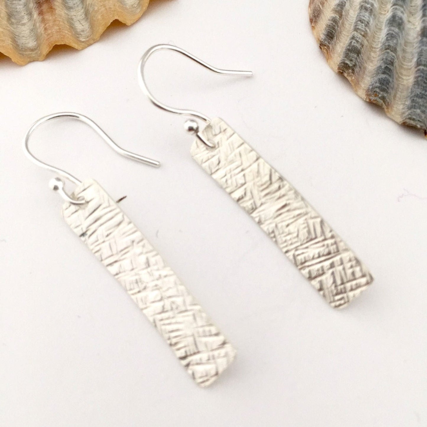 Sterling Silver Hammered Patterned Rectangle Earrings