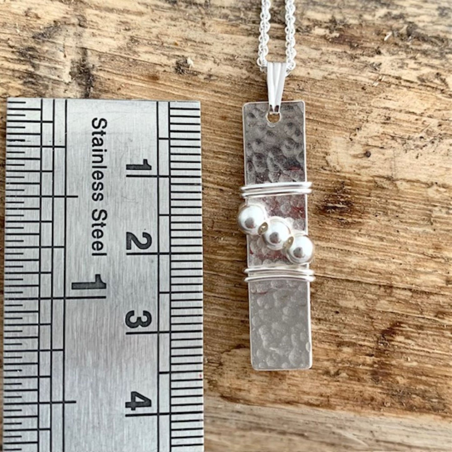 Hammered Sterling Silver Bar Bead Necklace