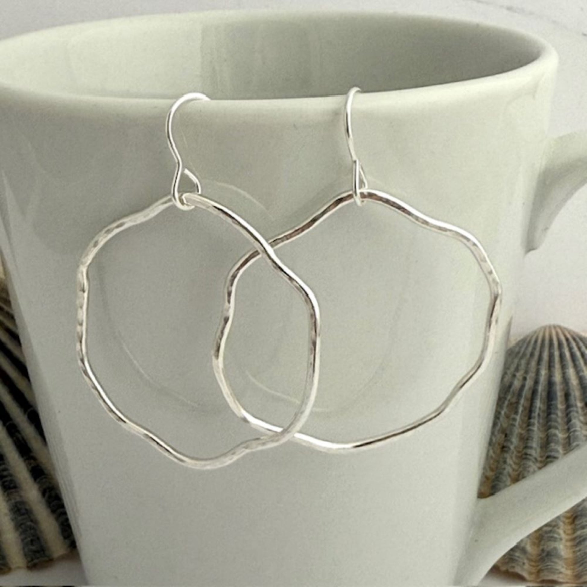 Sterling Silver Large Wavy Hoop Earrings 4