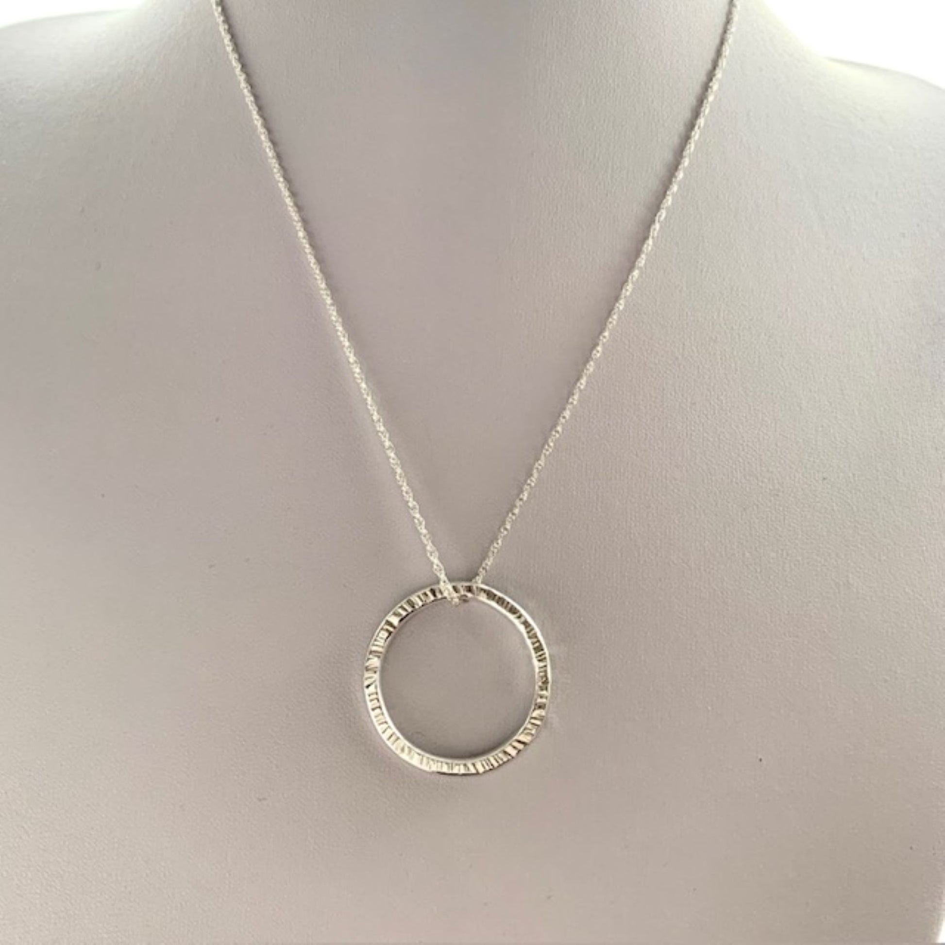 Sterling Silver Line Hammered Circle Necklace